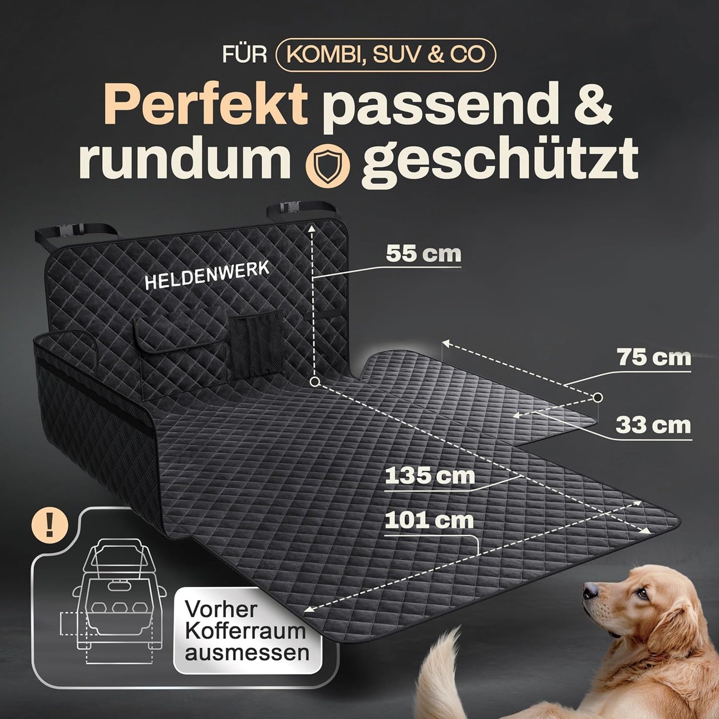 Wasserdichter Kofferraumschutz, Schwarz Premium (Gesteppt)