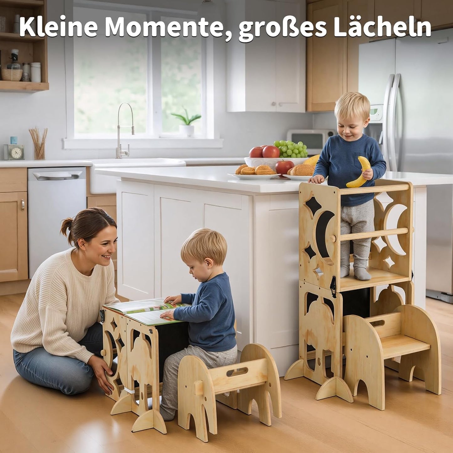 Klappbarer Lernturm mit Doppeltafel & Schreibtisch, Natur