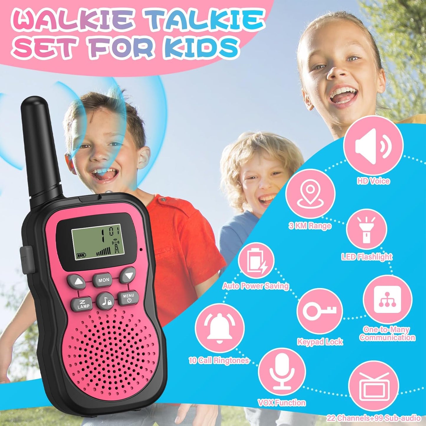 Walkie Talkie Kinder-Set mit VOX & Taschenlampe (3 Stück)