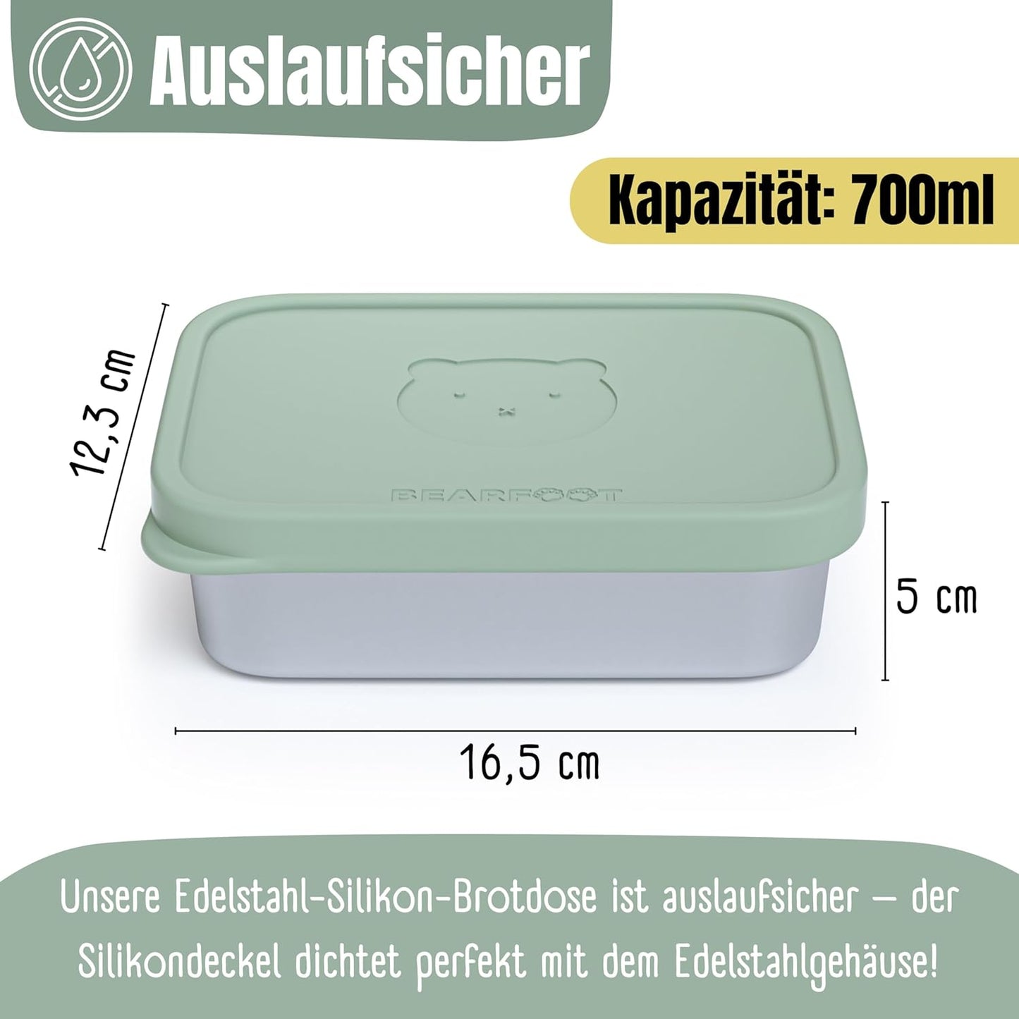 Brotdose mit Silikondeckel, Grün 700ml