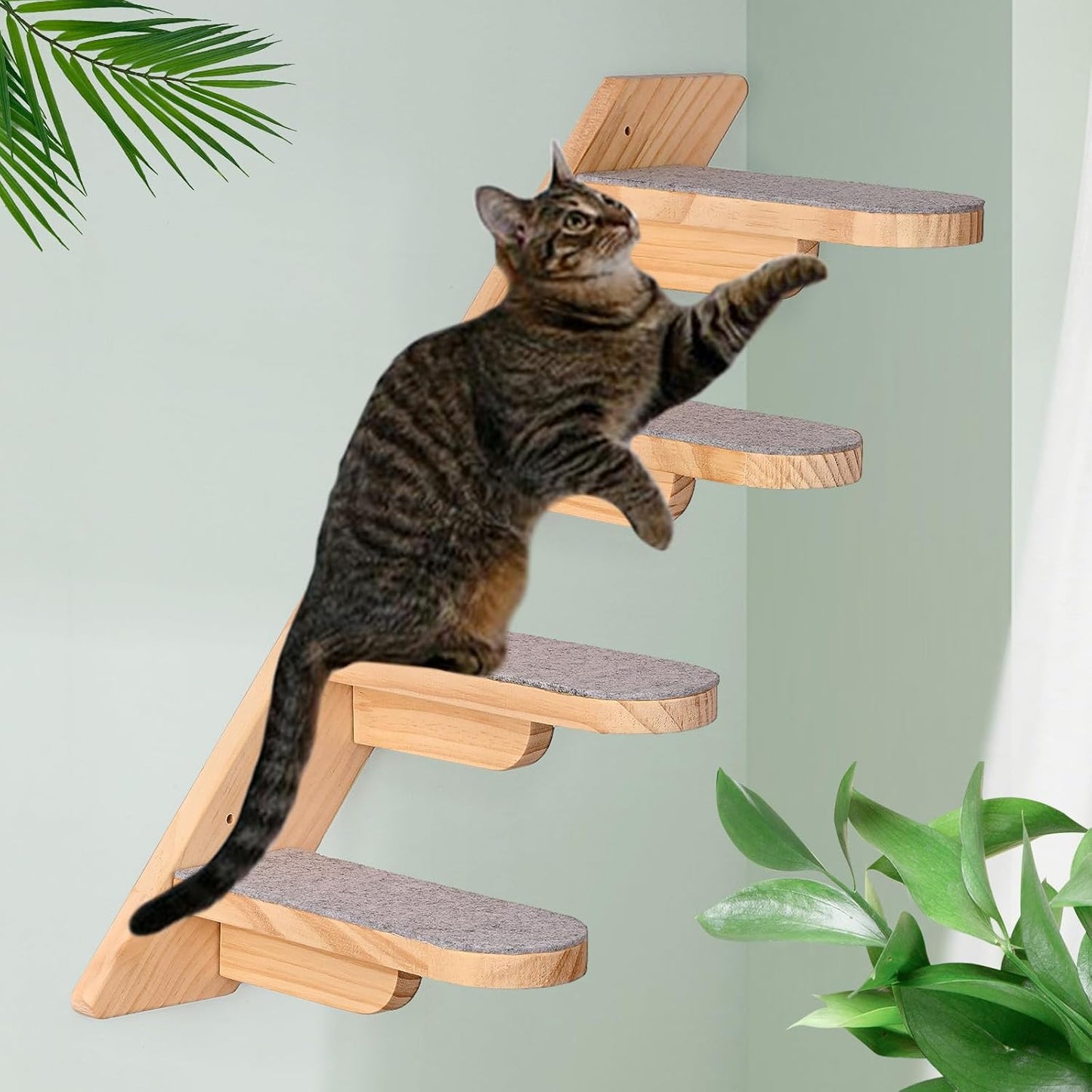 Wandmontiertes Katzen-Kletterregal mit Plüsch-Treppen