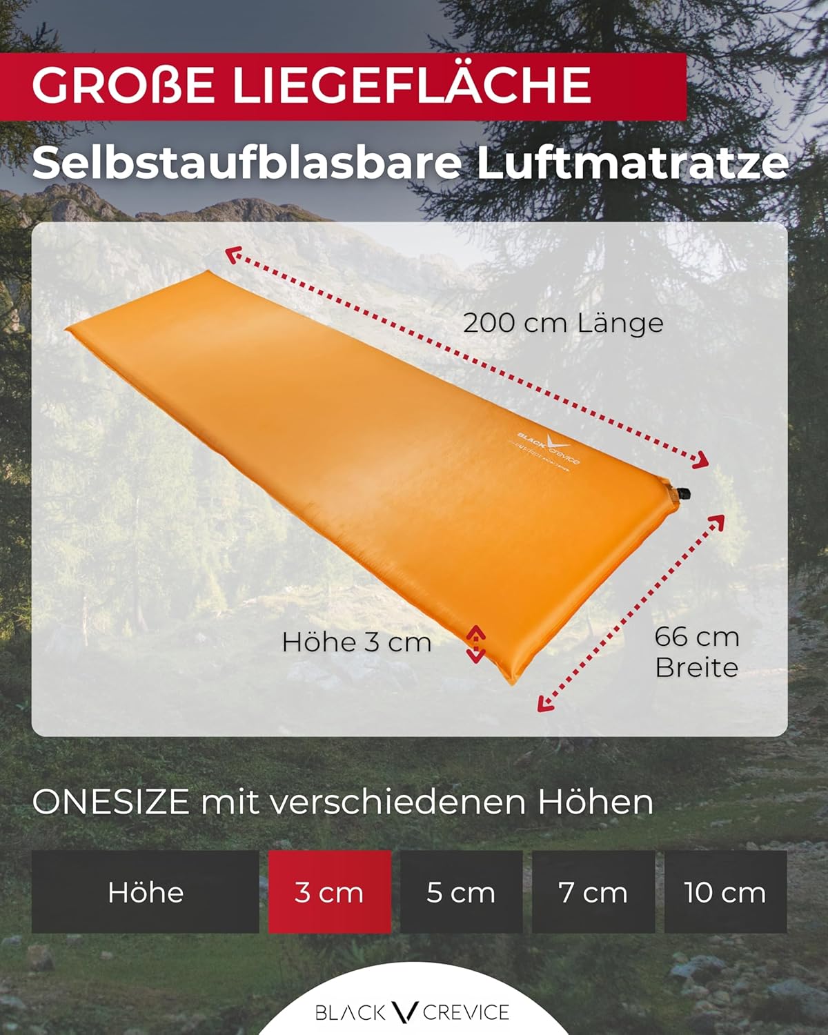 Selbstaufblasbare Luftmatratze, 3 cm Orange
