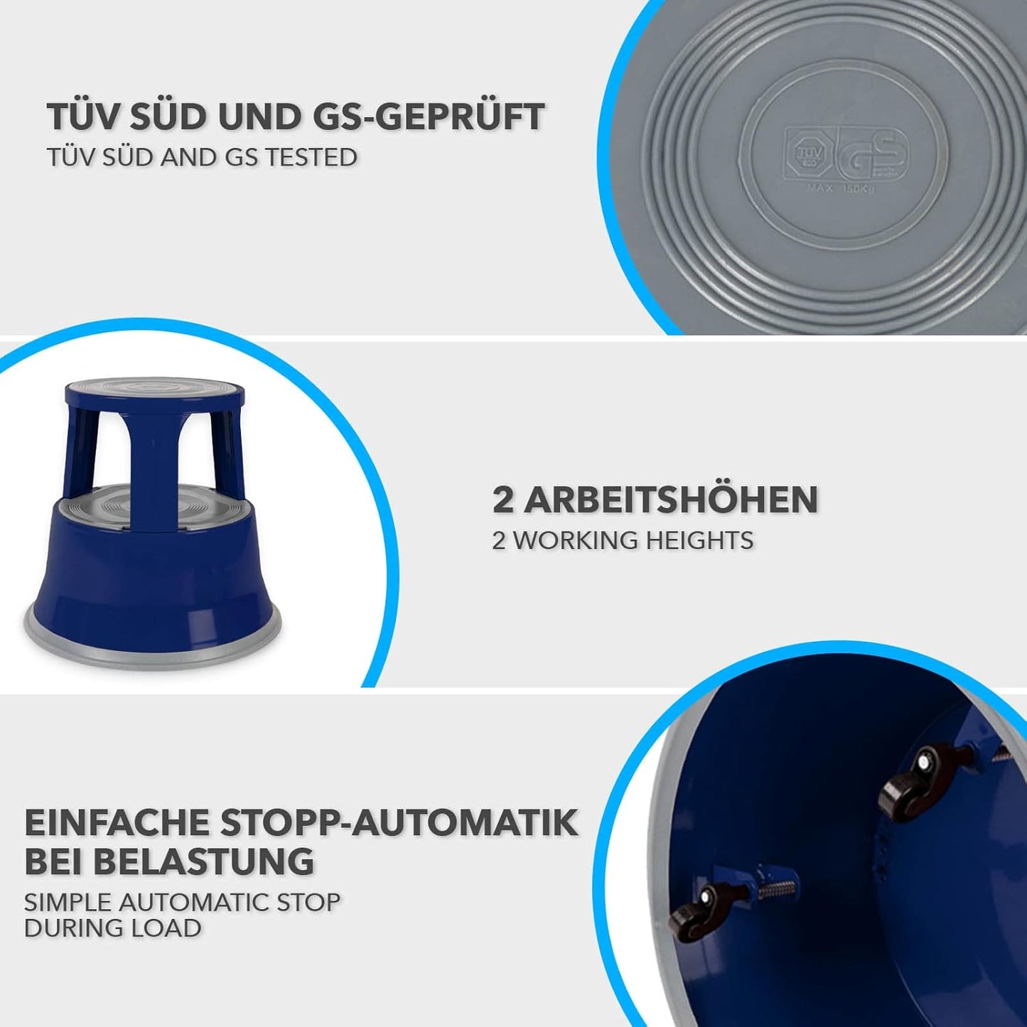 Rollhocker/Elefantenfuss, Blau Metall