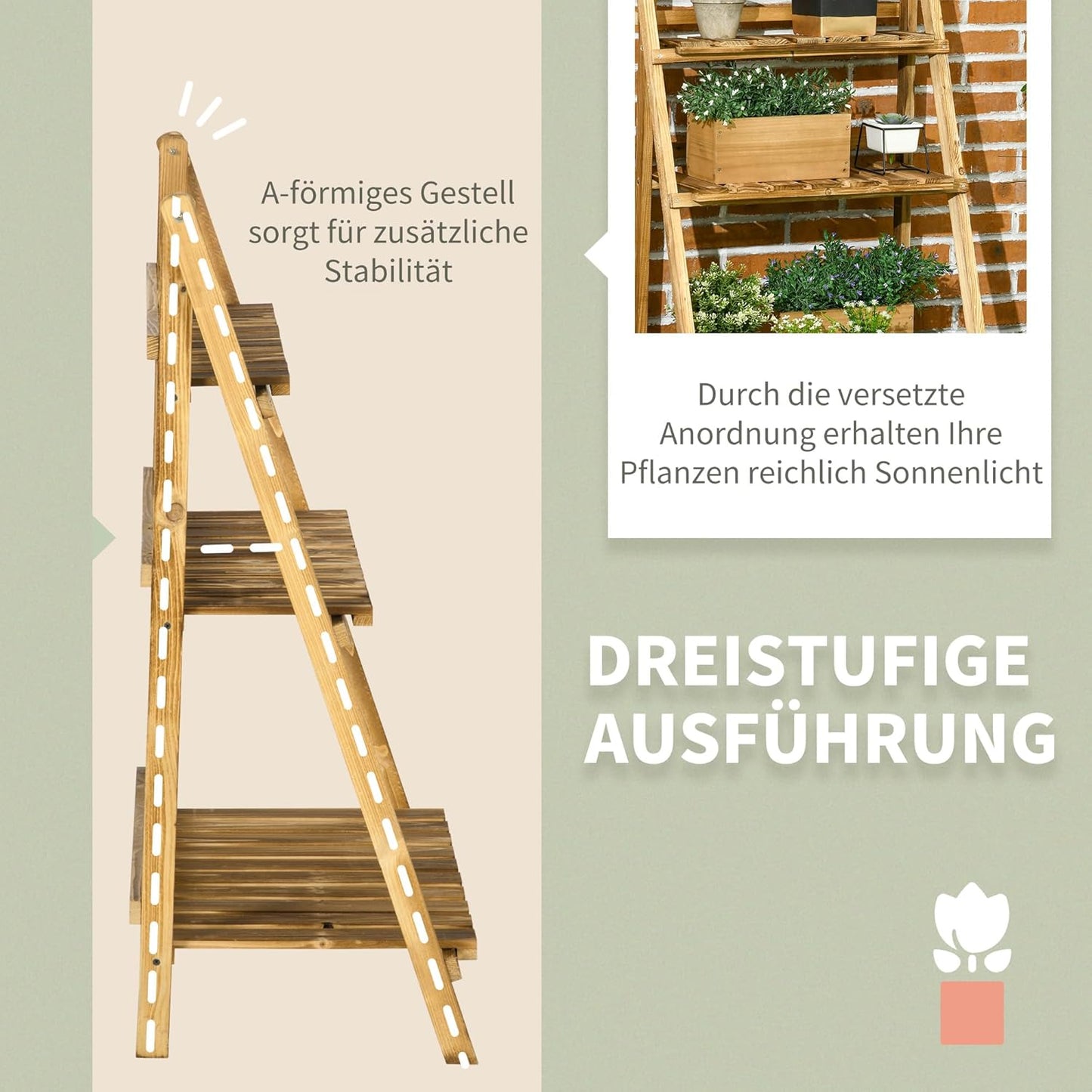 Blumentreppe mit 3 Stufen, L60 x B37 x H93 cm