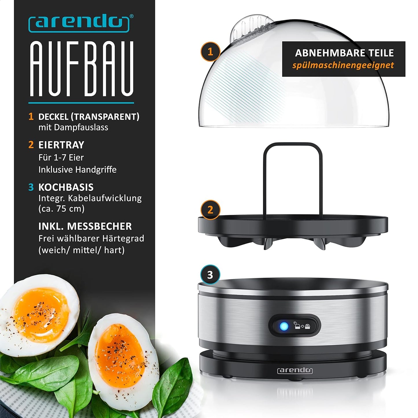 Eierkocher Sevencook mit Warmhaltefunktion, A: Silber Edelstahl