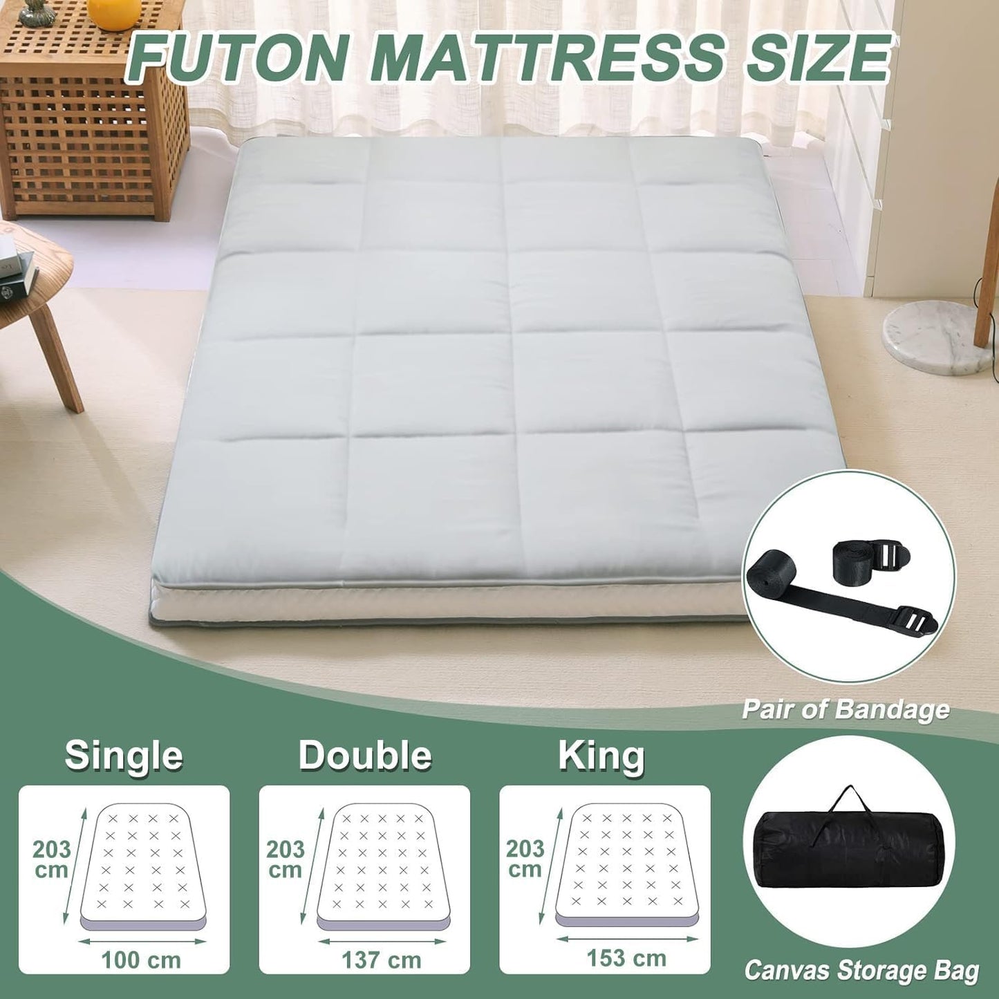 Rollbare Futon Matratze, 137*203*10CM Grau
