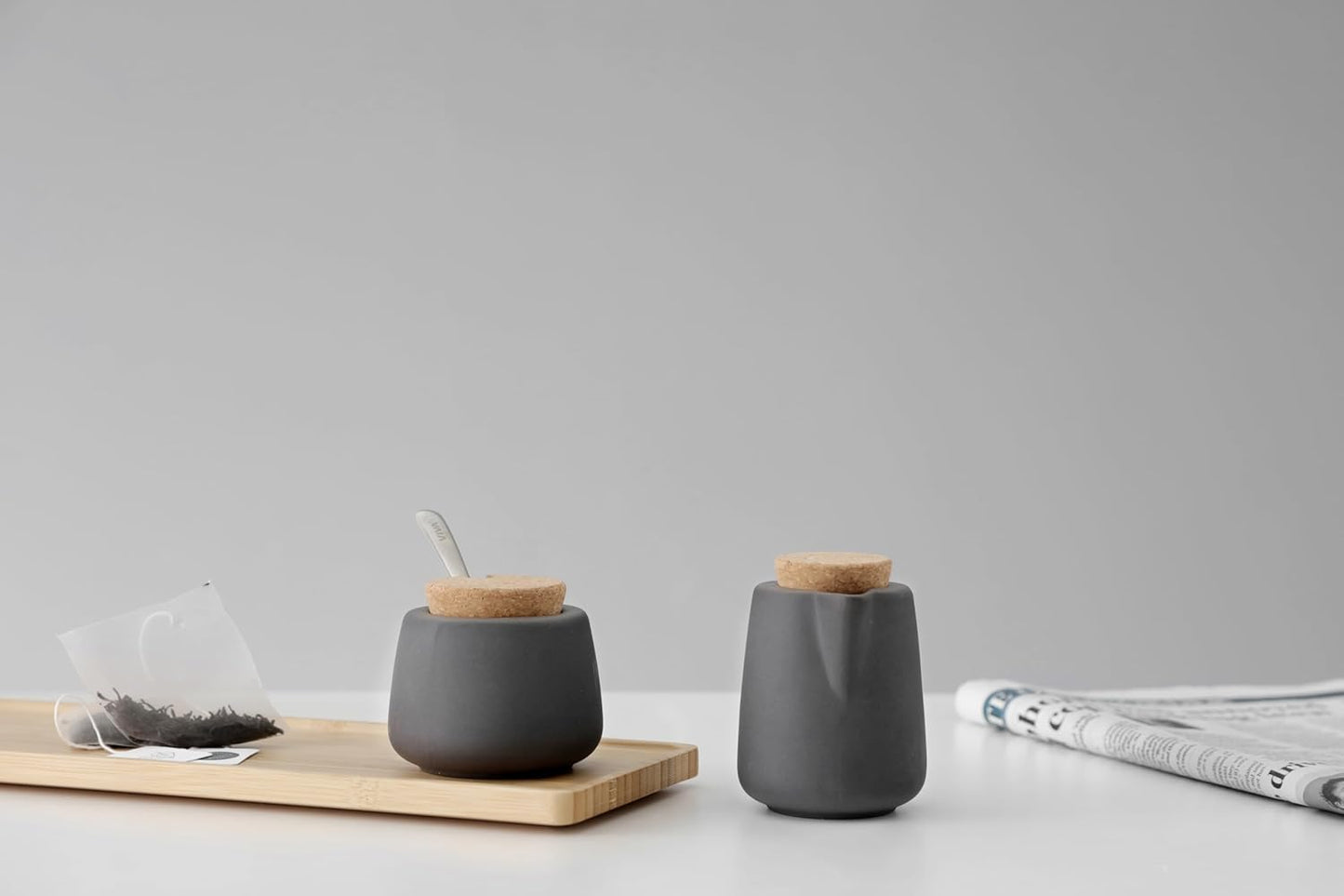 Kaffee- und Tee-Servierset mit Kännchen und Zuckerdose, Anthrazitgrau