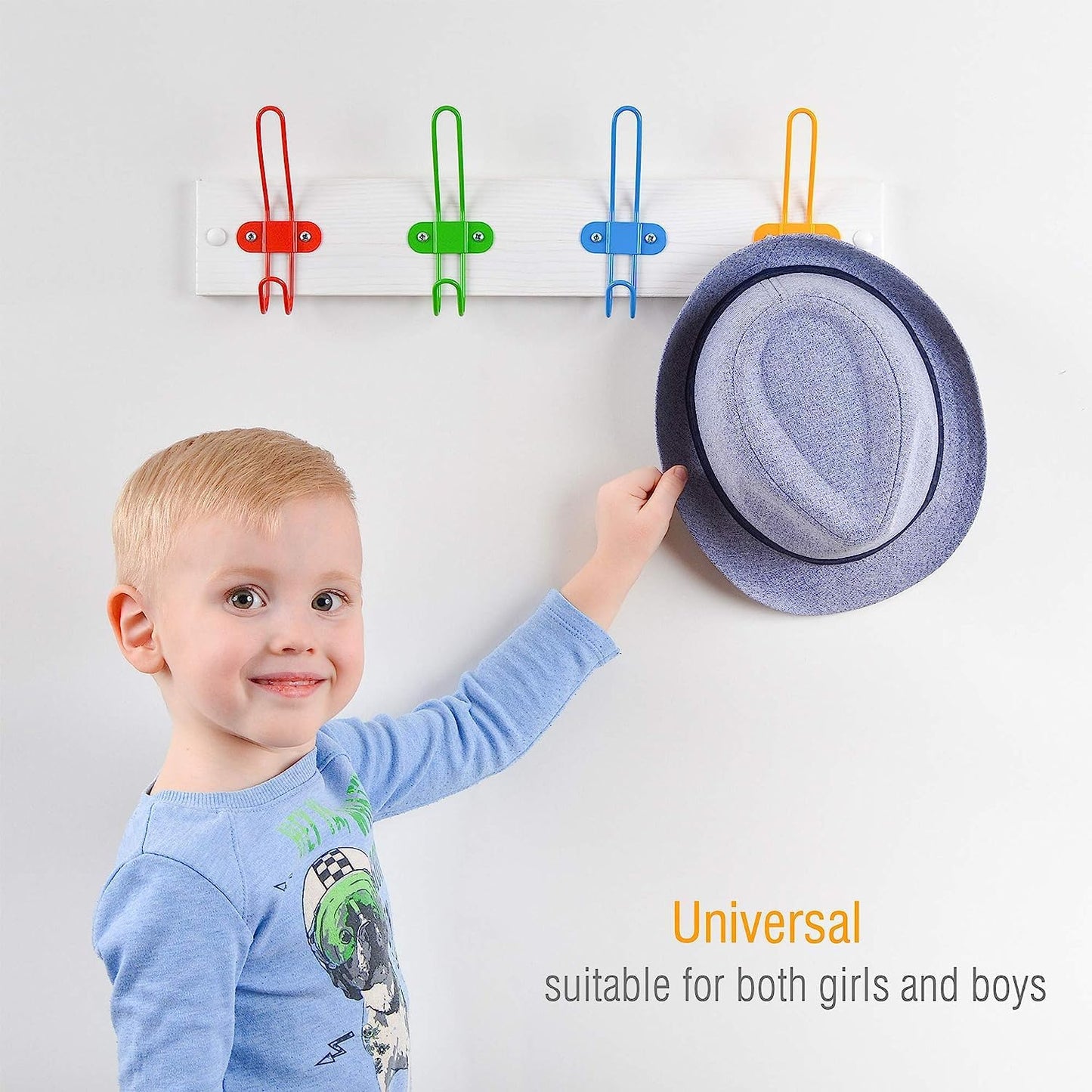 Kindergarderobe mit 4 Metallhaken, 1 Stück Mattweiß