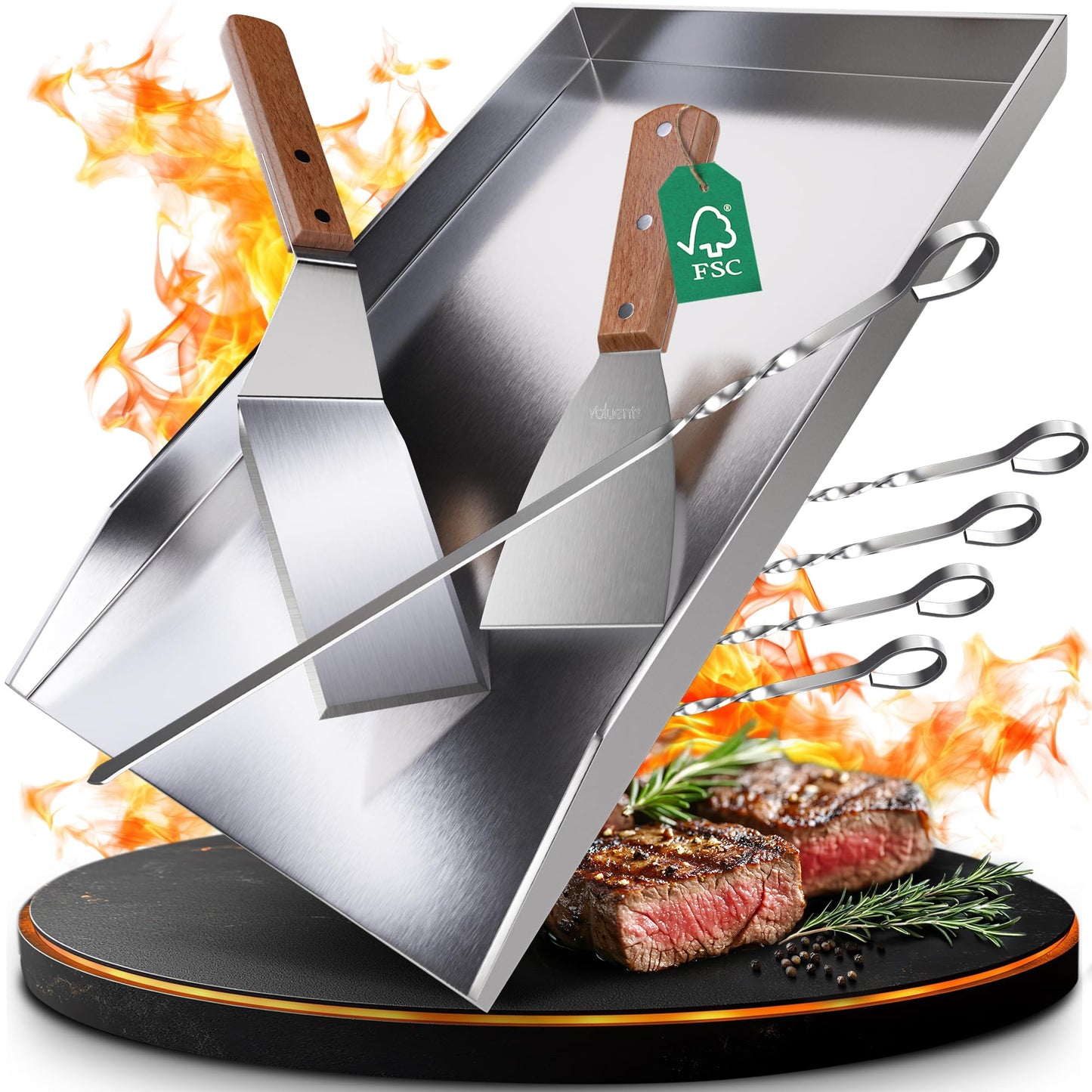 Grillplatte mit Zubehör, 40 x 20 cm