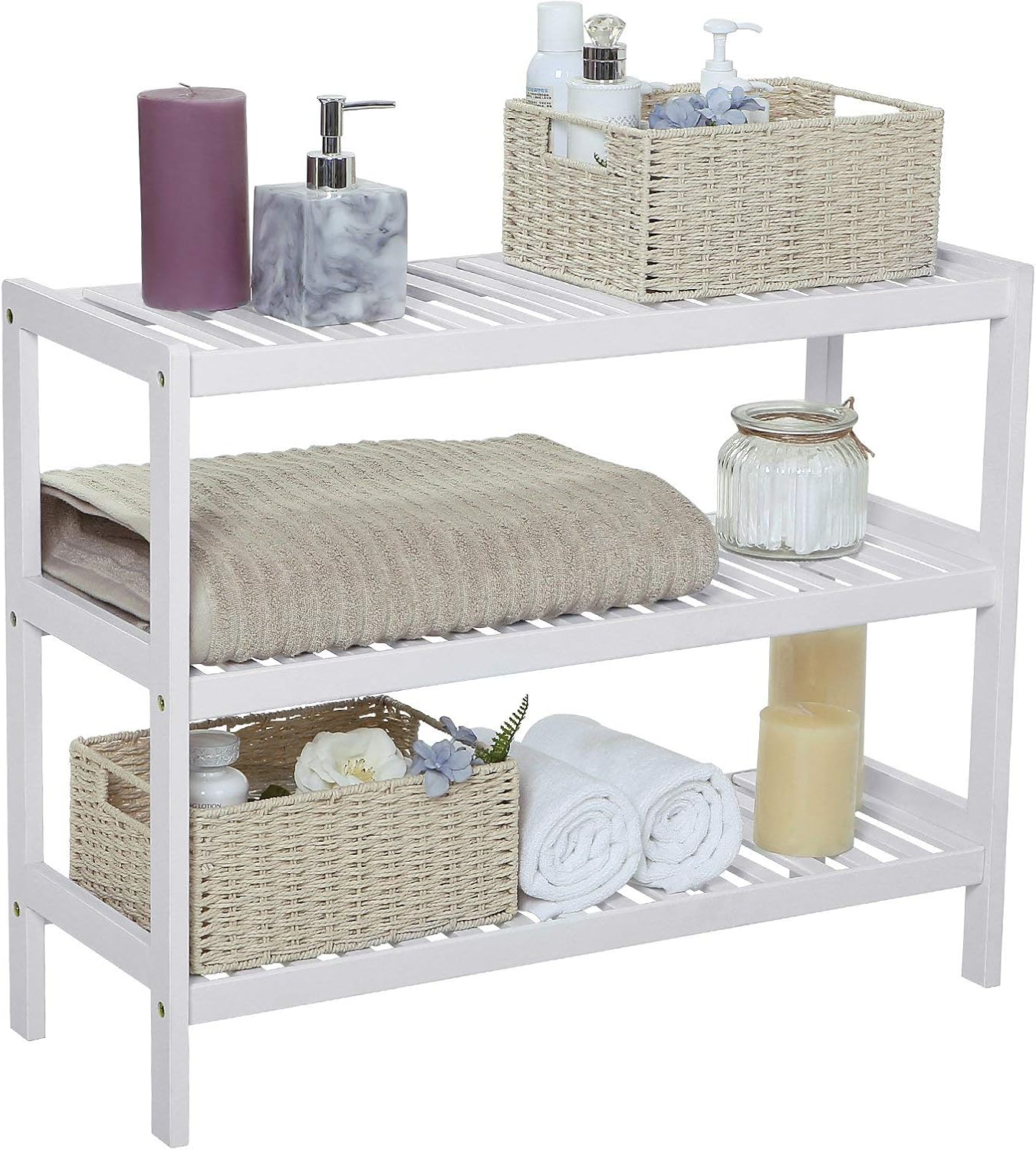 Bambus Schuhregal mit 3 Ebenen (26x70x55 cm), Weiss 3 Ebenen