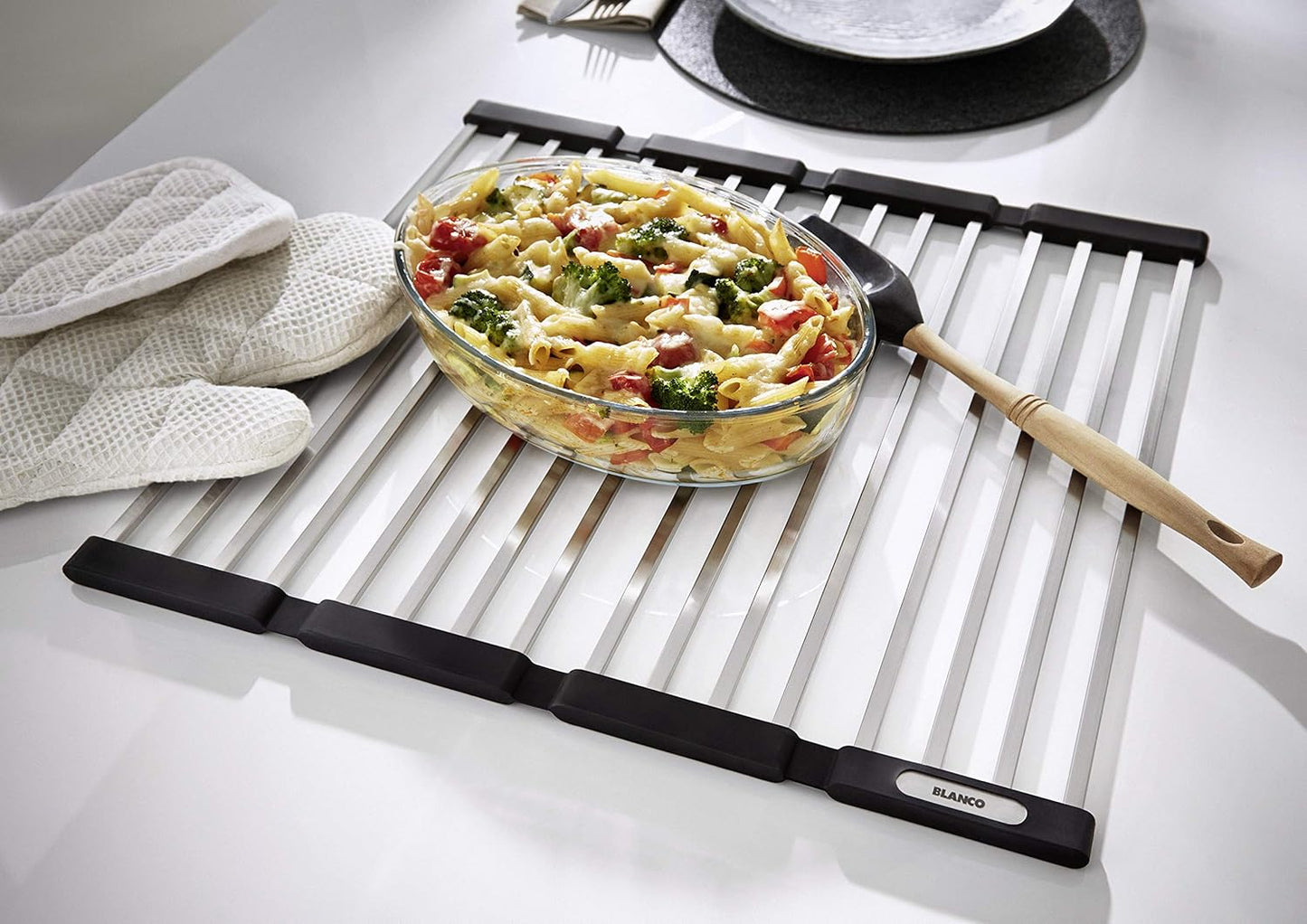 Klappmatte für Küchenspüle, 42.5D x 46W cm Schwarz/Silber