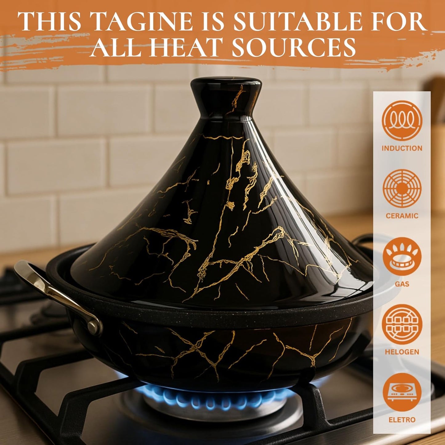 Tajine-Schmortopf mit Keramikdeckel, Schwarz 34 cm