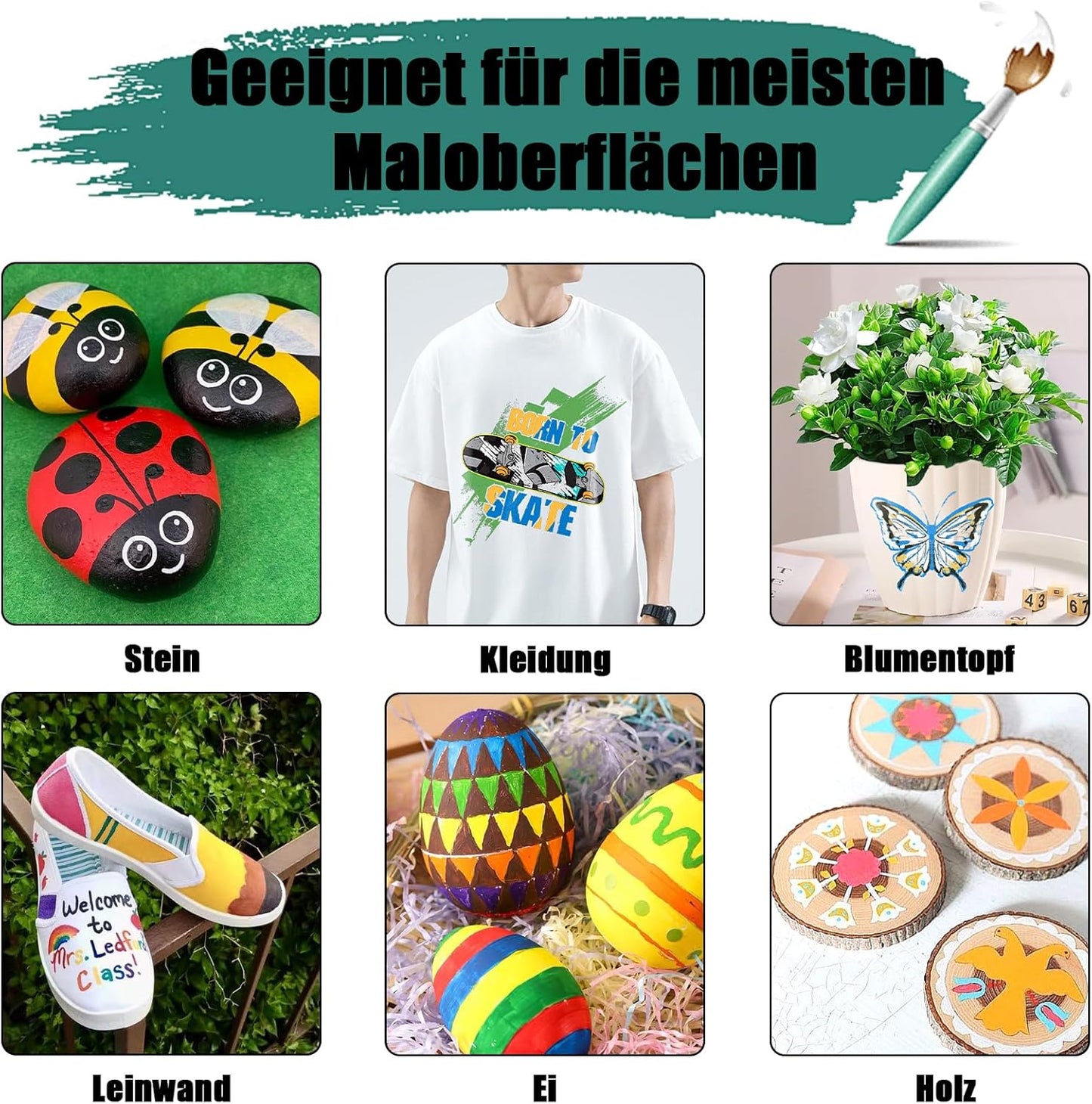 Acrylfarben-Set mit 10-teiligem Pinsel-Set, 36 x 60 ml, 36 Farben