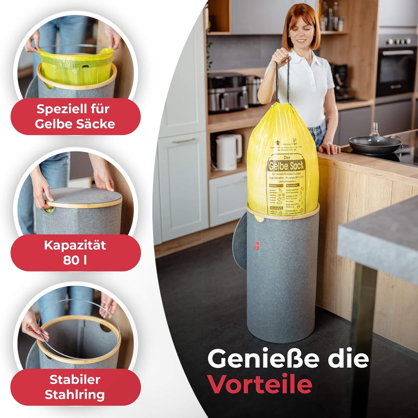 Müllsackständer mit Geruchsfilter, Grau