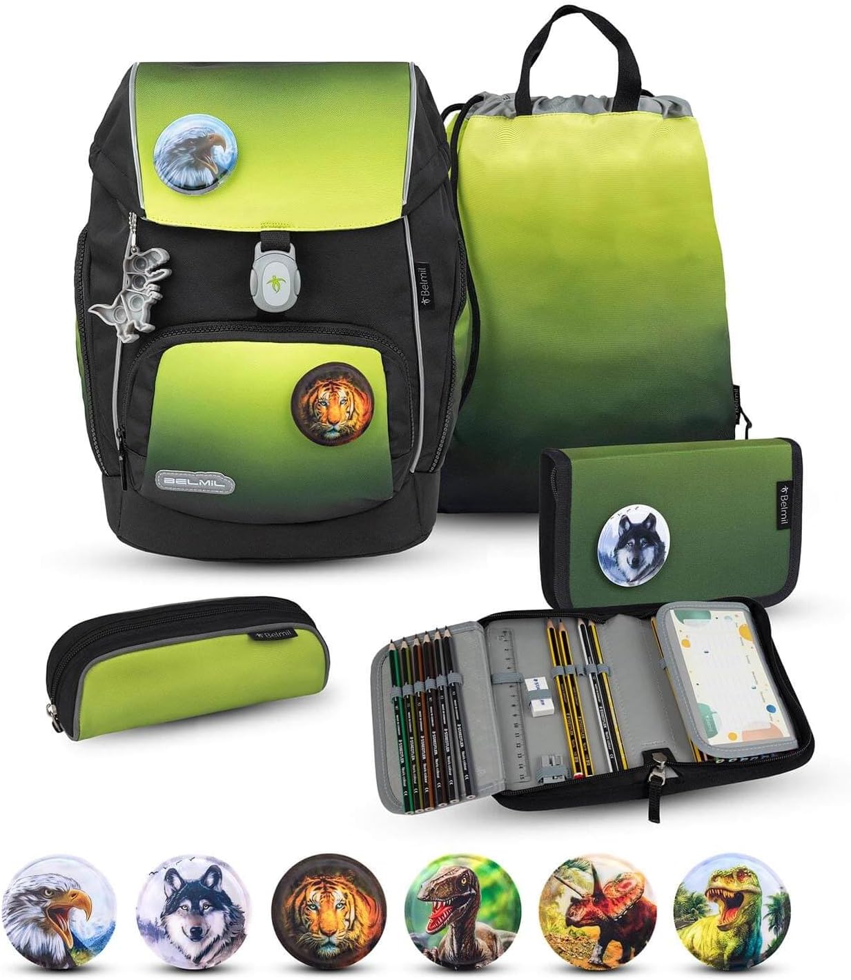 Comfy Plus ergonomisches Schulranzen-Set, 5-teilig, Black Green