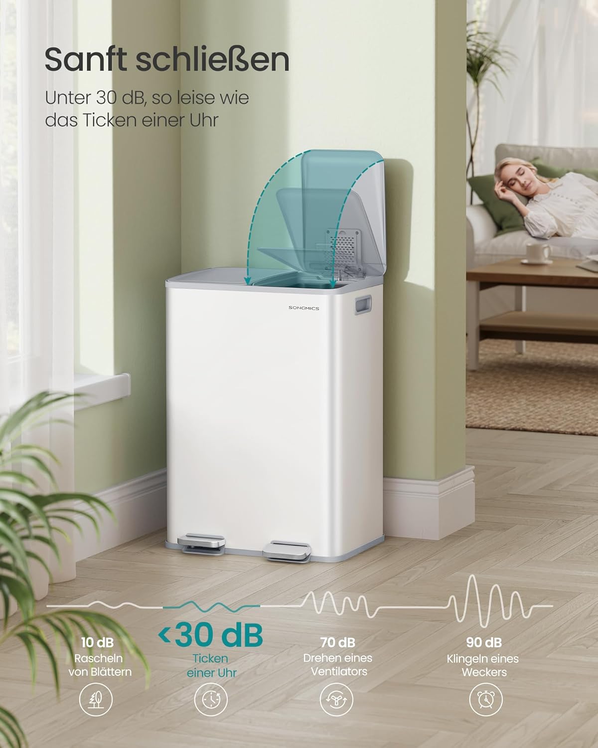 Küchen-Tretmülleimer mit Softclose LTB741W02, mattweiss