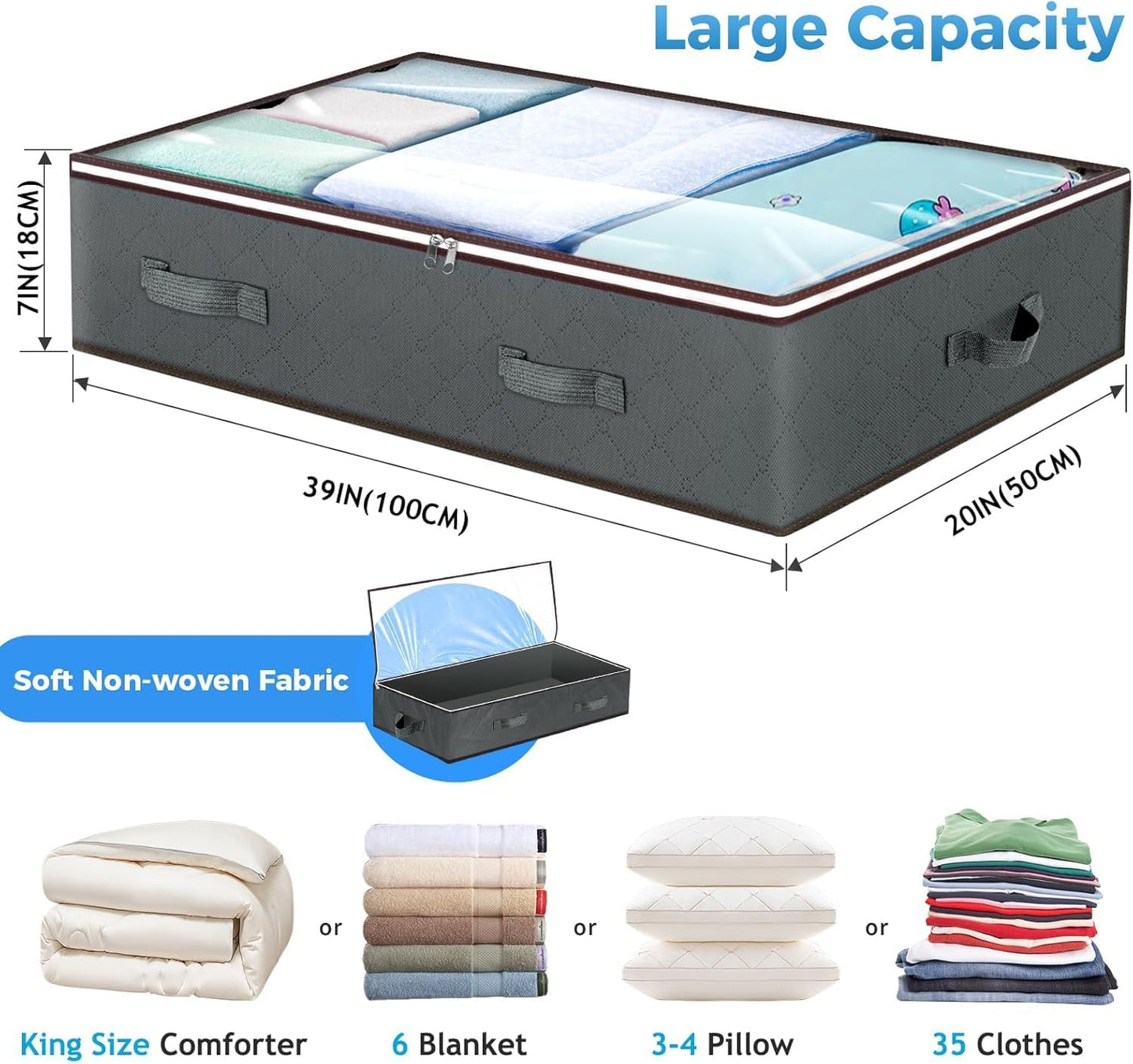 Faltbare Unterbett-Aufbewahrungsboxen (4er Set), 4 Pack Grau
