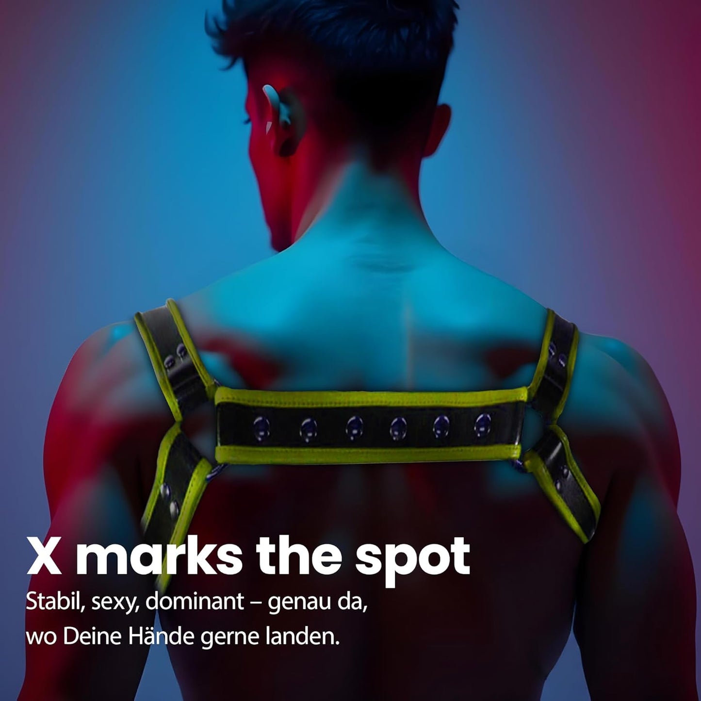 Verstellbares Leder-Harness für Herren, S Schwarz/Gelb