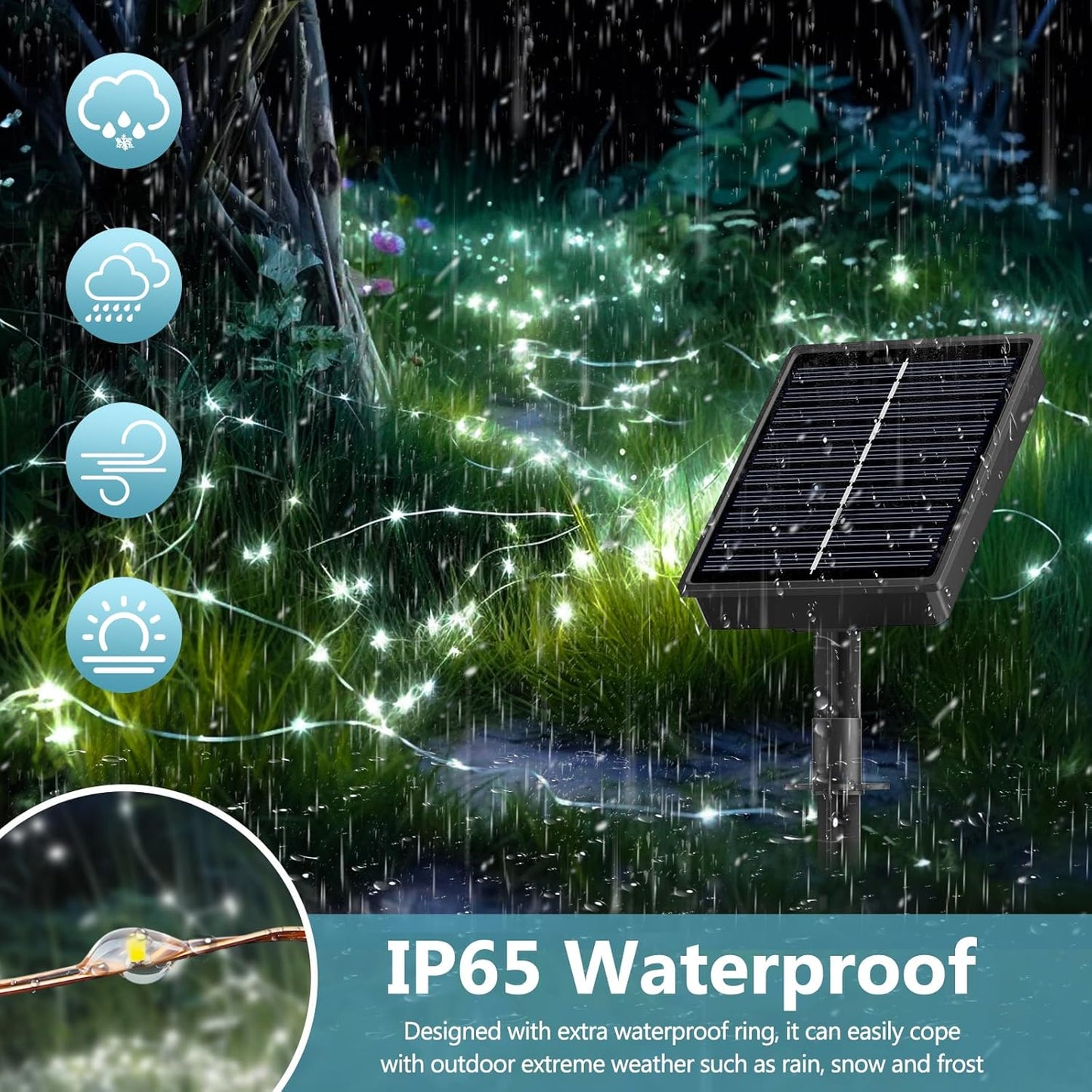 3 Stück Solar Lichterketten mit je 120 LEDs und 8 Modi, Kaltweiss 3 Stück-12M