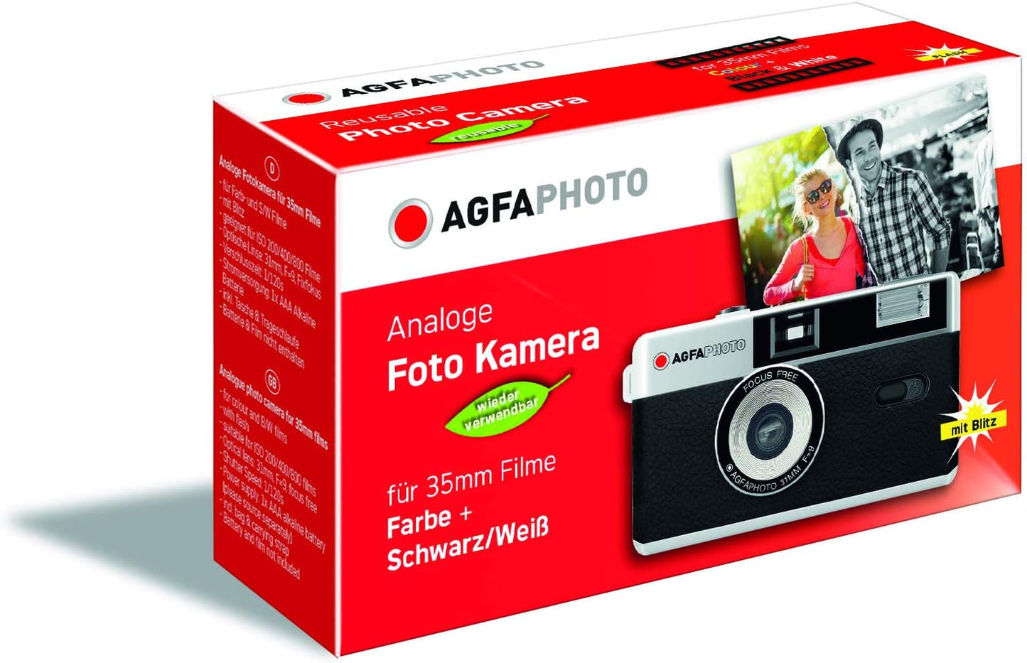 Analoge Kleinbildkamera-Set mit SW-Film, schwarz Set Schwarz / Weiss Film + Batterie Single