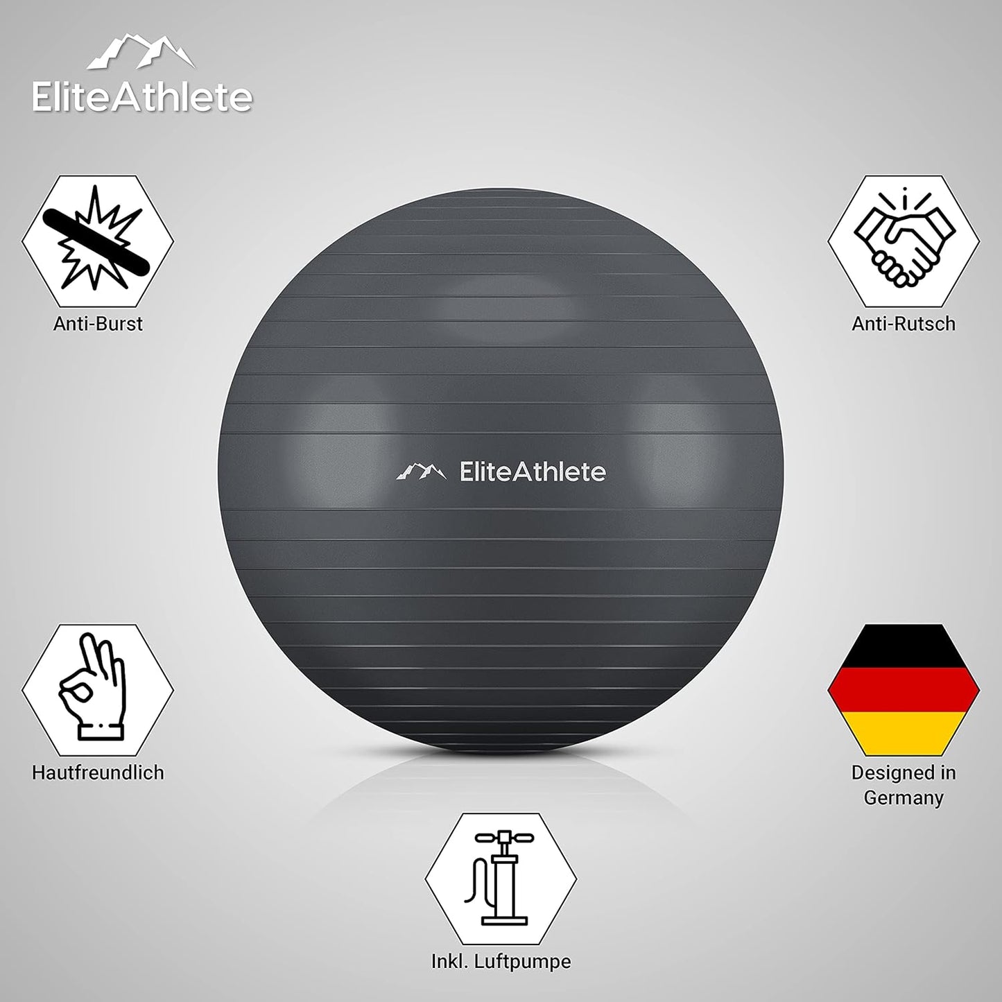 Gymnastikball mit Luftpumpe, Ultimate Grey 75cm
