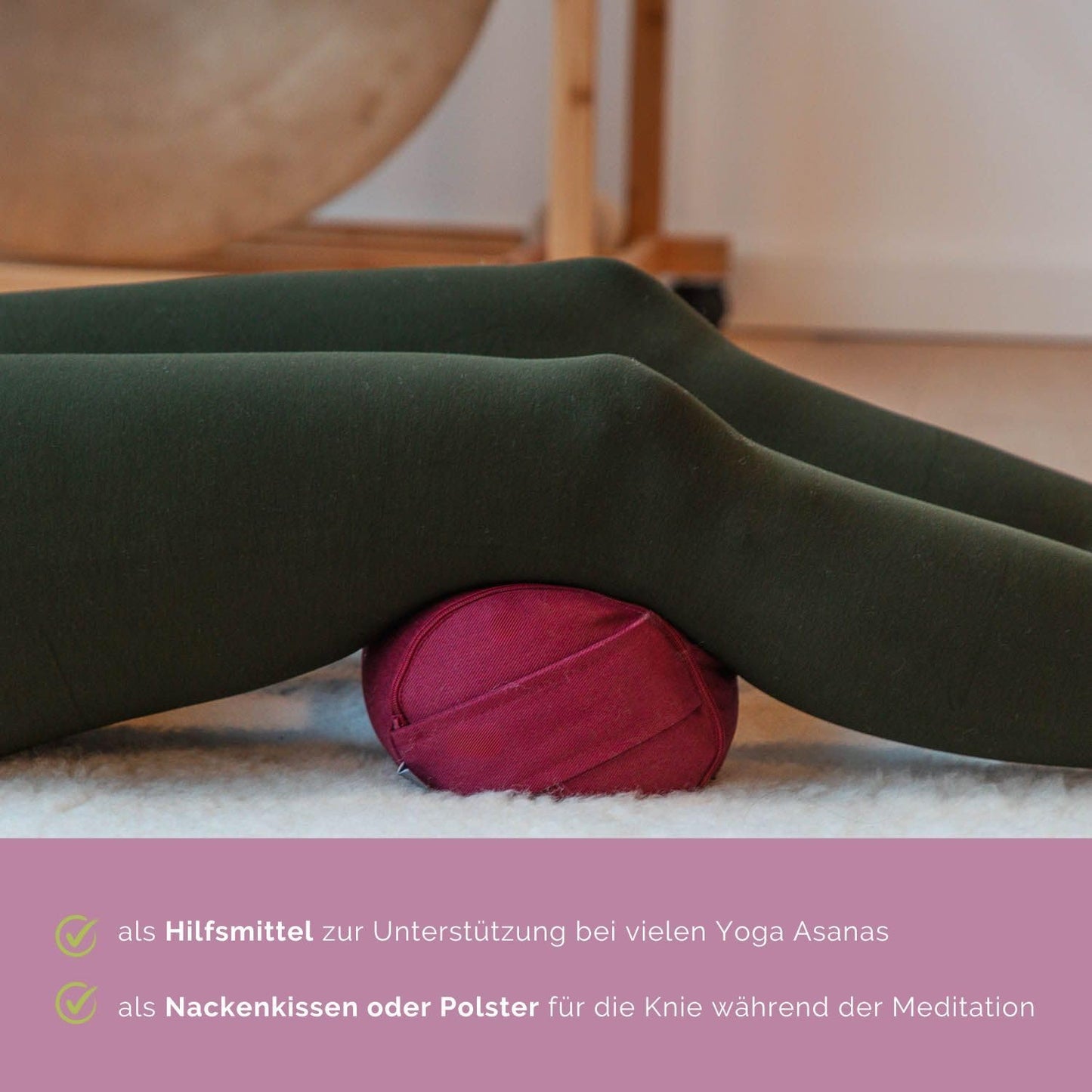 Mini Yogabolster mit Buchweizenfüllung und abnehmbarem Bezug, Aubergine