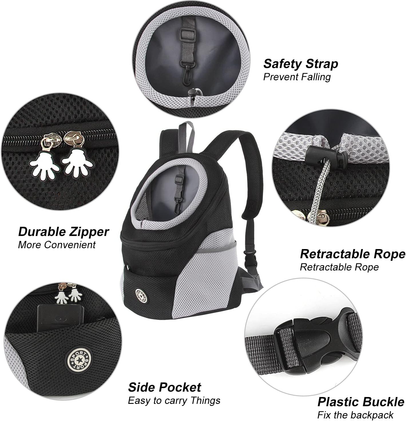 Hundetrage-Rucksack mit Head-Out-Design, M Schwarz