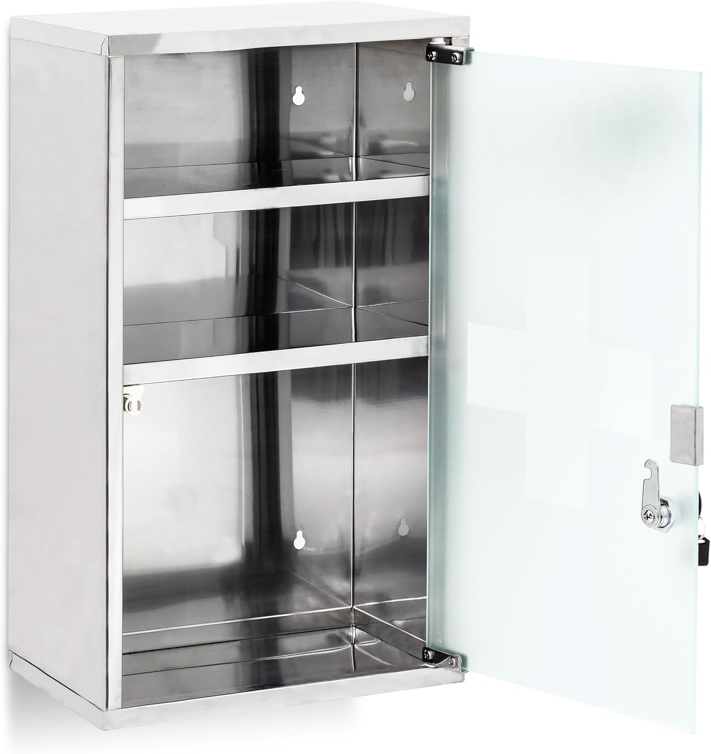 Medizinschrank XL mit Glas-Tür, Silber 18cm l x 30cm w x 50.5cm h