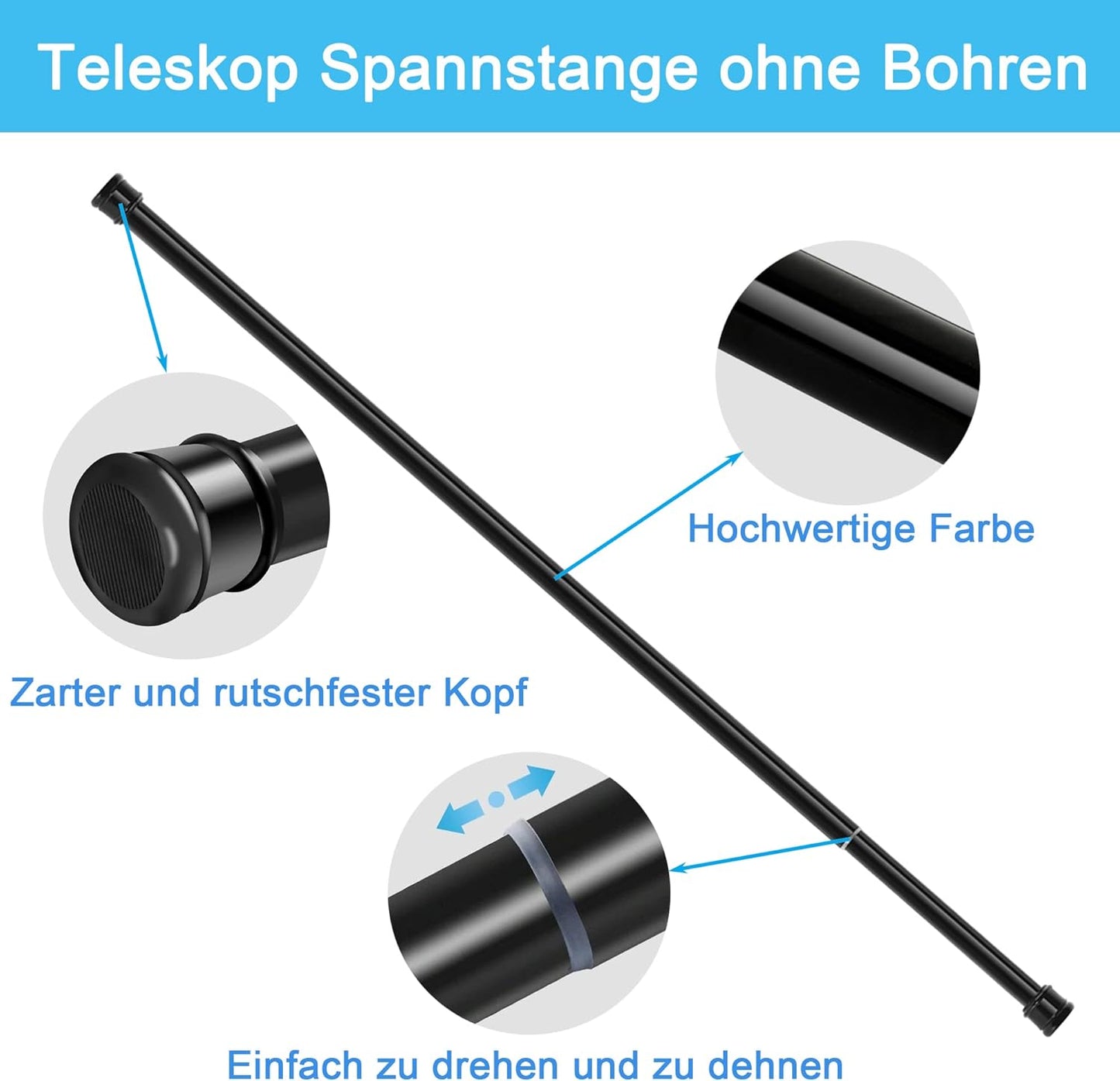 Ausziehbare Gardinen- und Duschstange ohne Bohren, Weiss 66-90CM(1Stück)