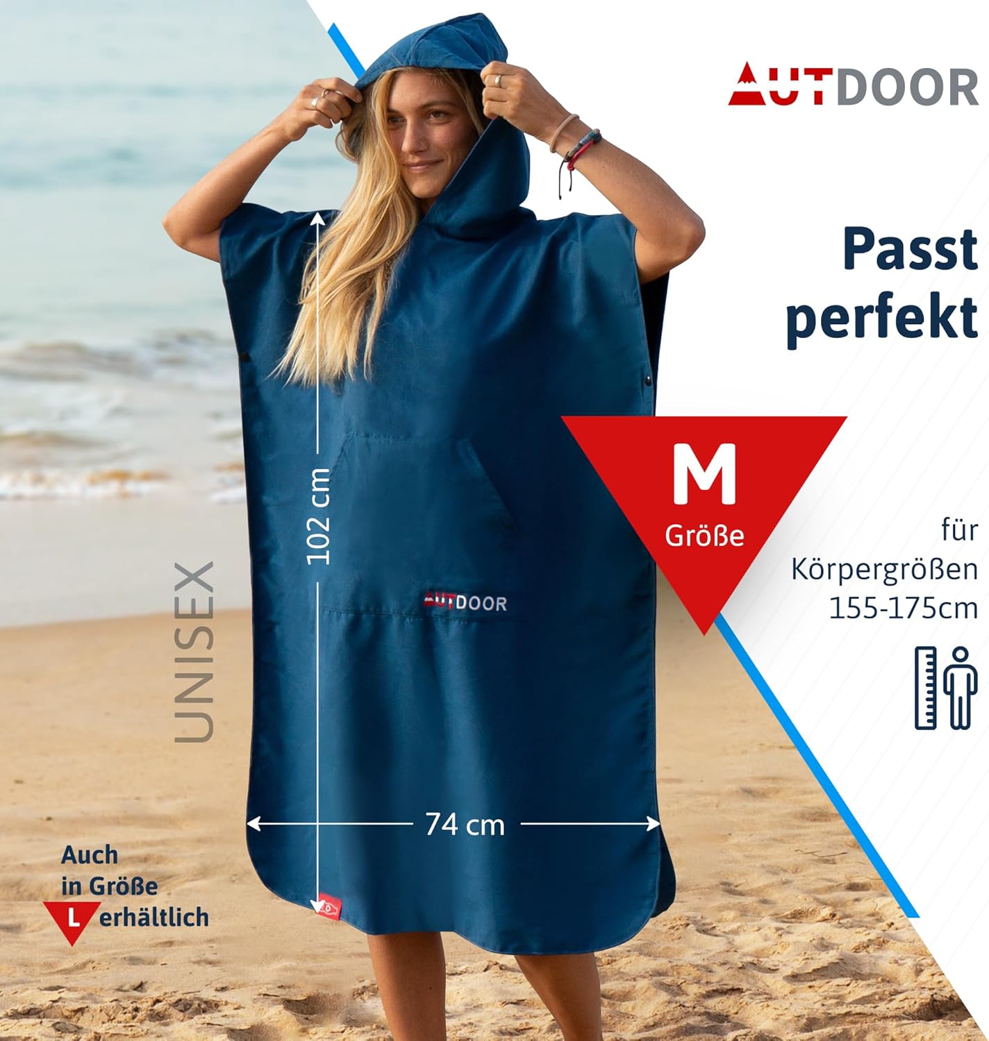 Mikrofaser Badeponcho, Medium Blau