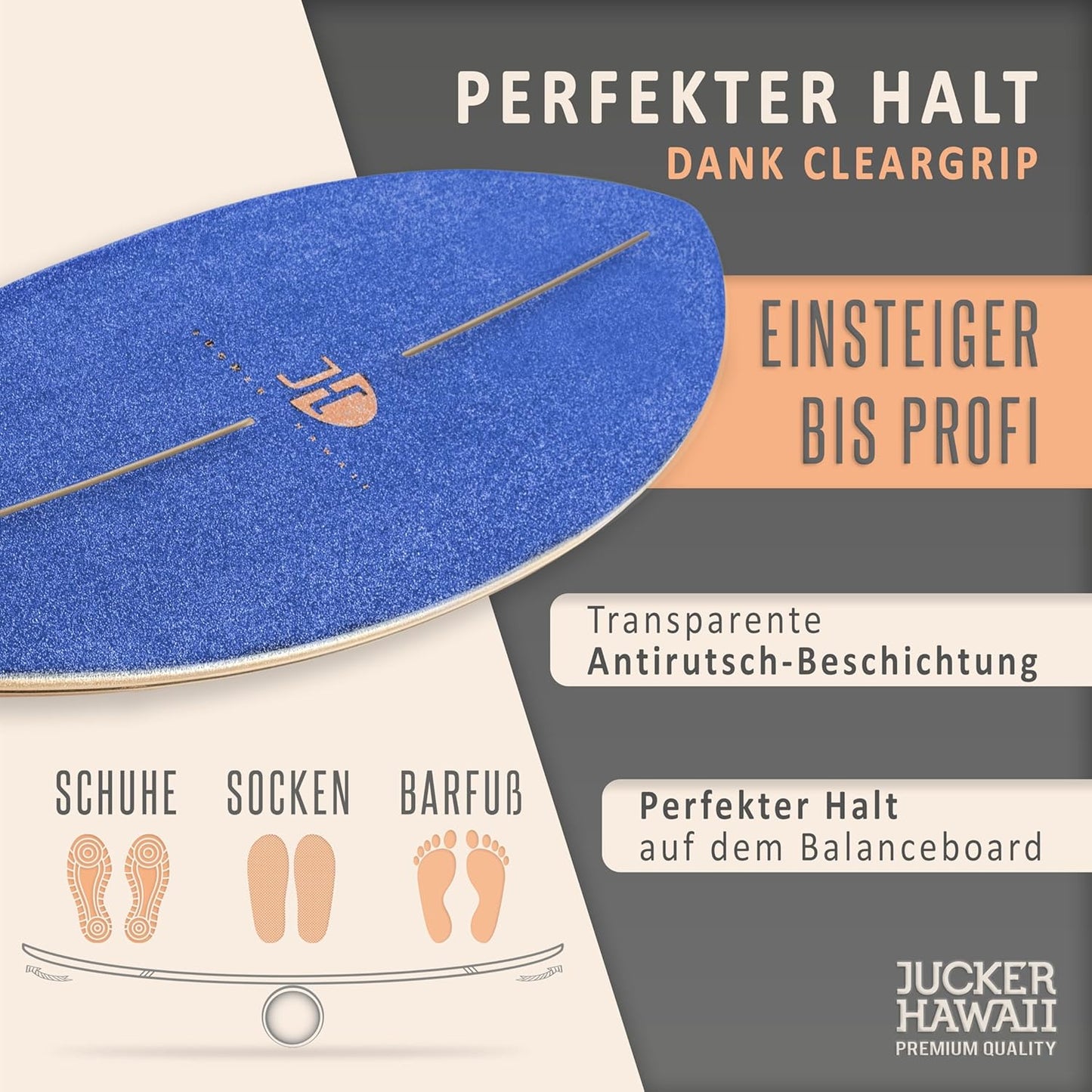 Balance Board Ocean Rocker mit Zubehör-Set, Blau + Rolle + Korkhalbkugel + Matte