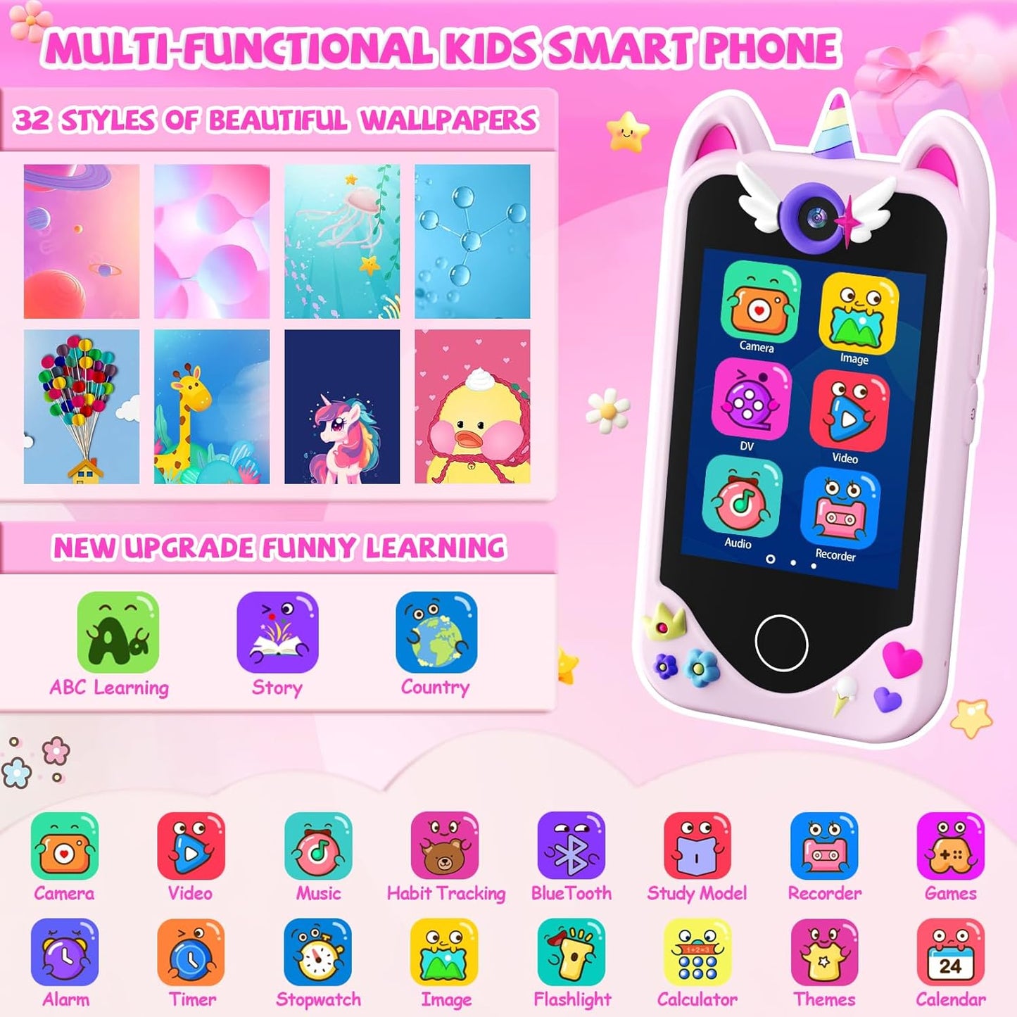 Kinderhandy mit Touchscreen & Kamera, Rosa