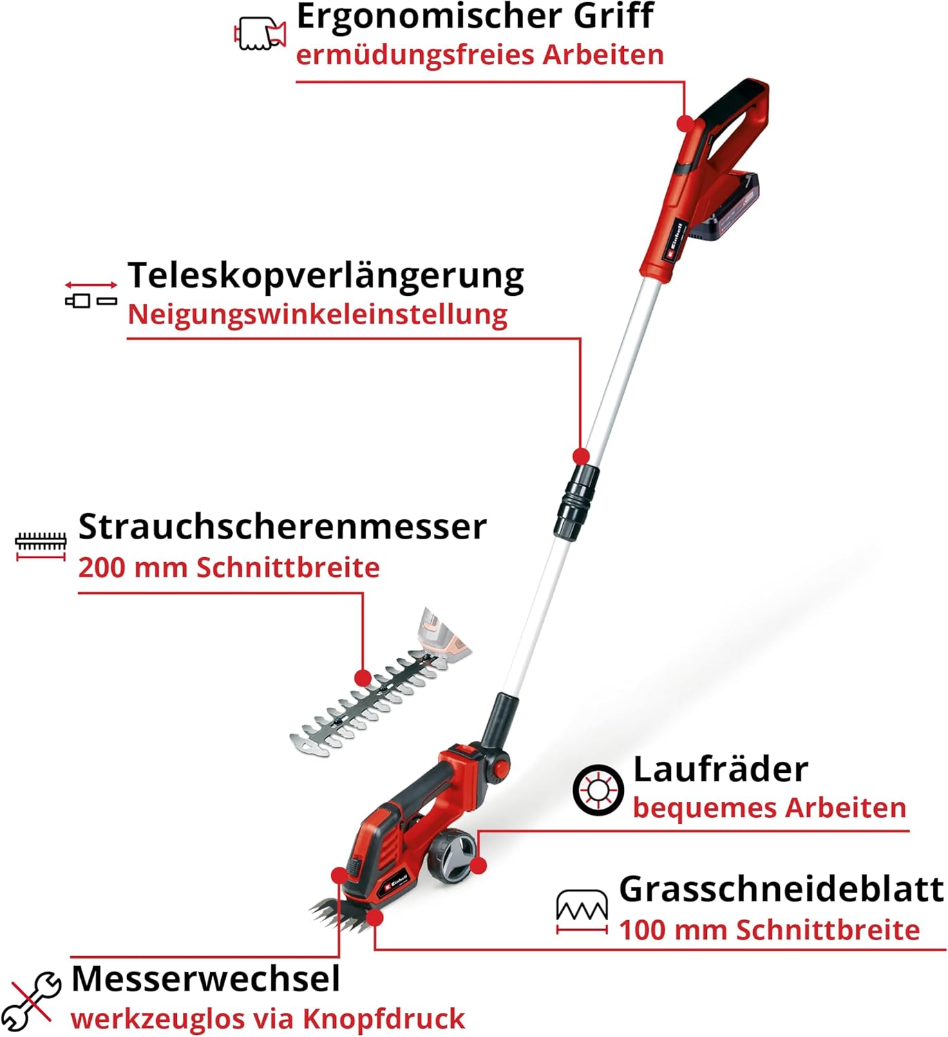 Akku-Gras- und Strauchschere GE-CG 18/100 Li T Kit, inkl. 2,5 Ah Akku und Ladegerät