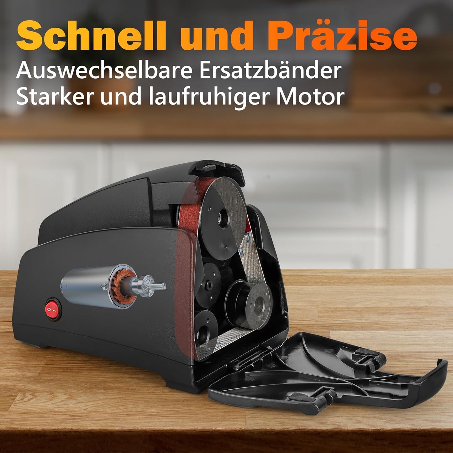 Elektrischer Messerschärfer TG2002 mit 4 Schleifstufen, Bandschleifer