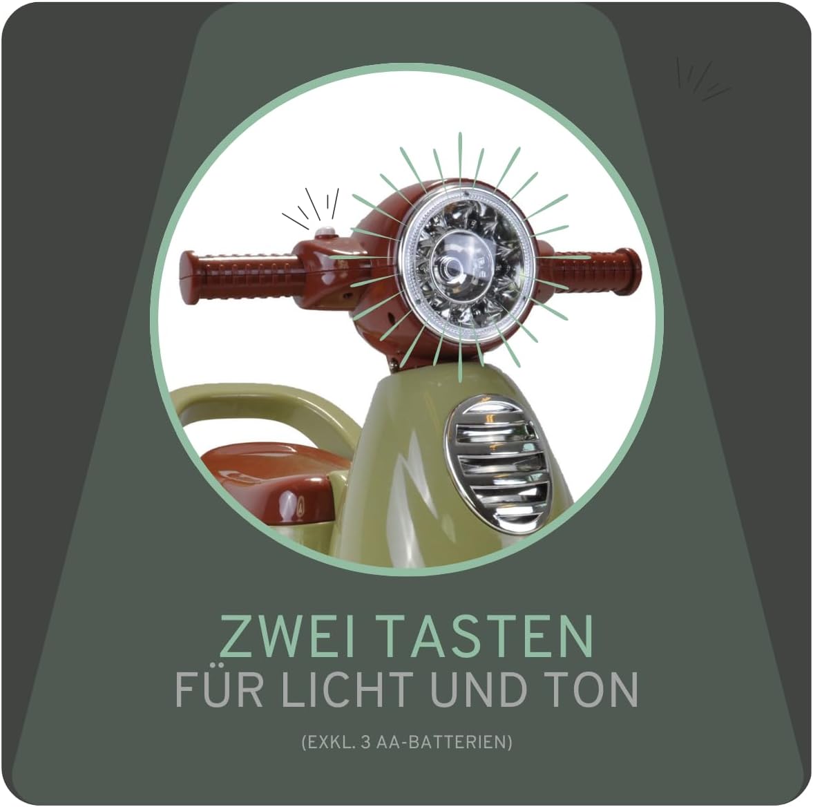 Rutschfahrzeug Retro Scooter ab 1 Jahr mit Hupe, Retro Grün