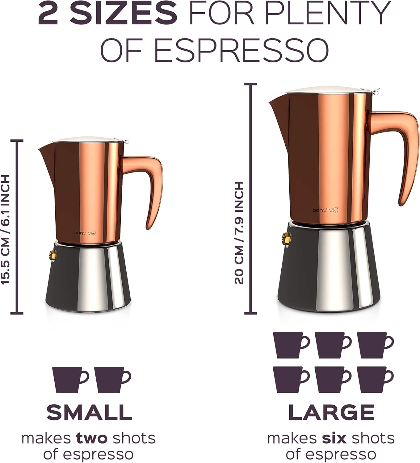 Espressokocher für 6 Tassen, 6 Tassen - 300 ml Kupfer