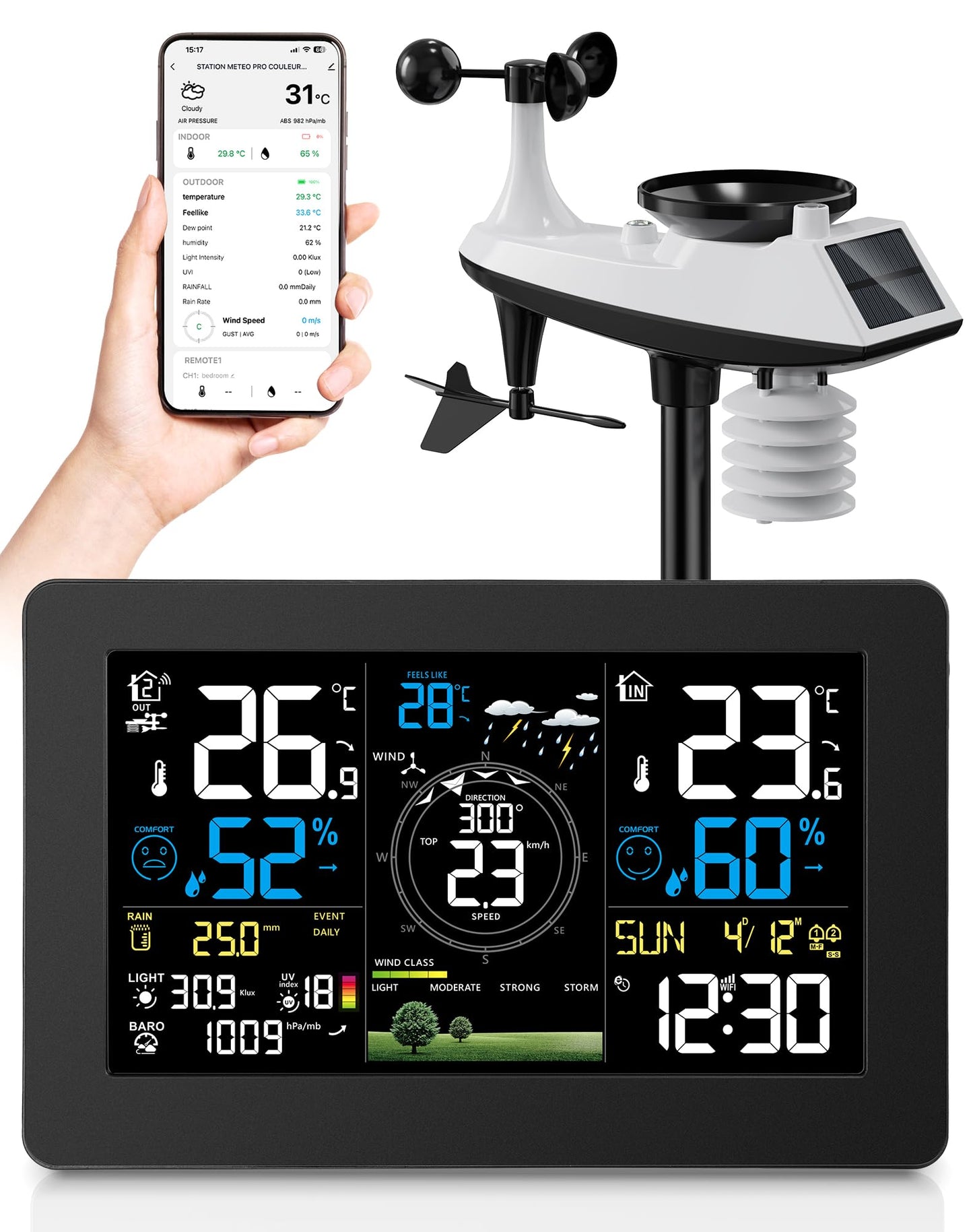 11-in-1 Profi WLAN Wetterstation mit Aussensensor, Schwarz