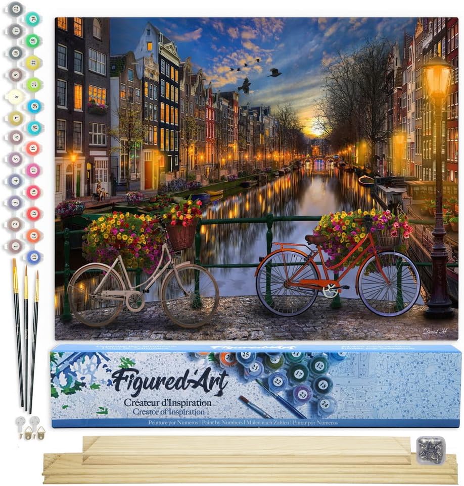 Malen nach Zahlen Set mit Rahmen - Amsterdam Kanal, Kanal Amsterdam 40x50cm Mit Keilrahmen (nicht gespannt)