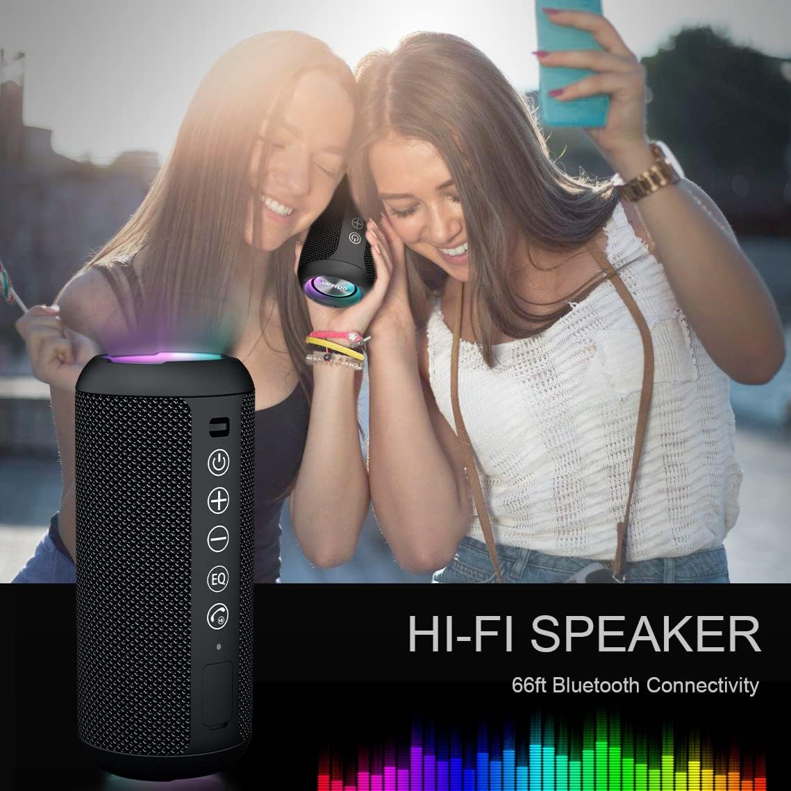 Bluetooth Lautsprecher wasserdicht mit Bass Boost und TWS, Holzkohle schwarz