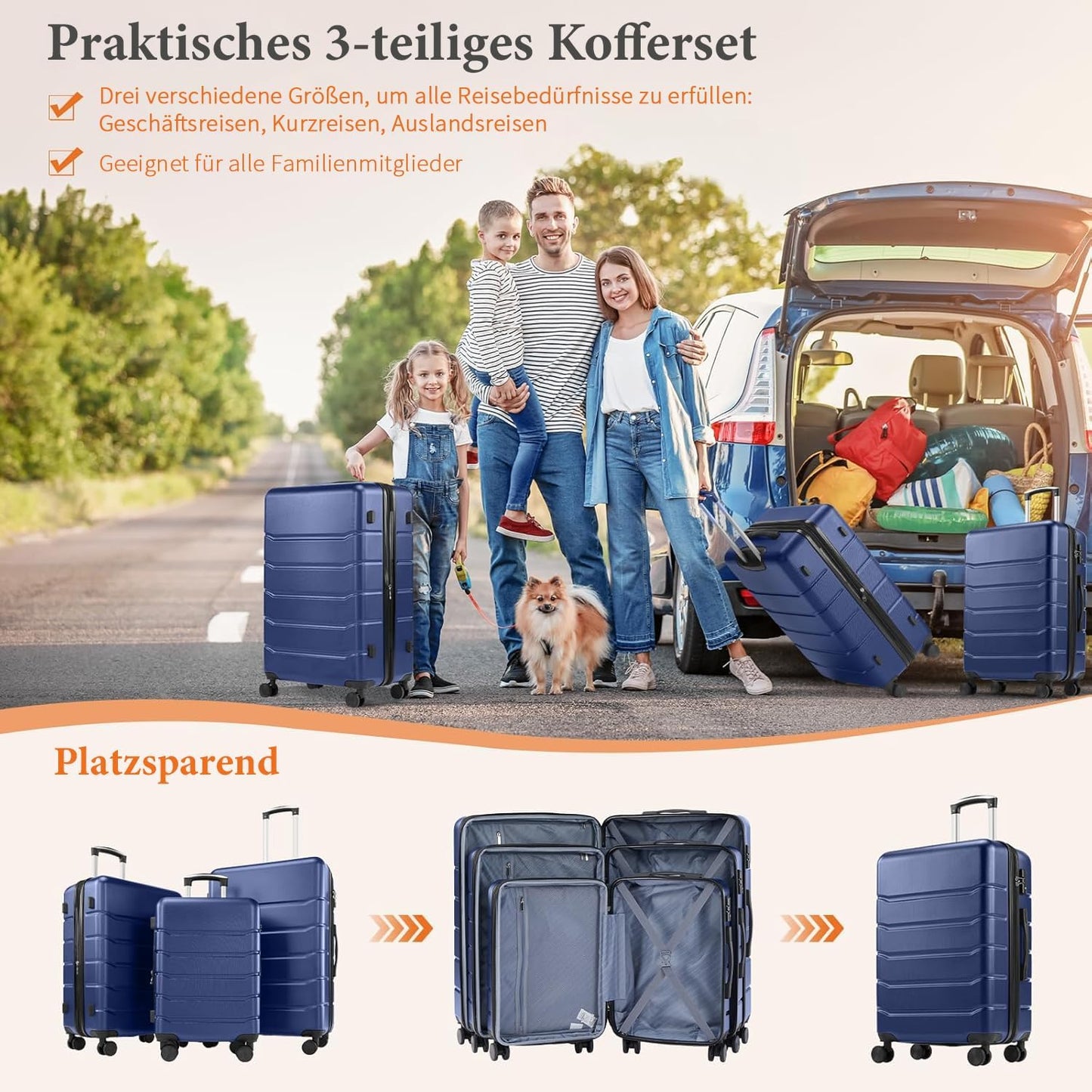 3-teiliges Hartschalenkofferset, Xlx-blau