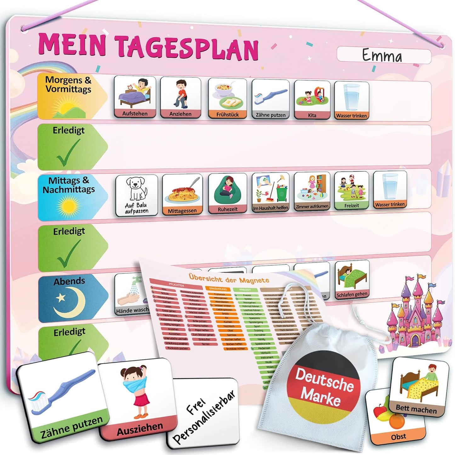 Magnetischer Aufgabenplaner für Kinder, Pink / Tagesplan