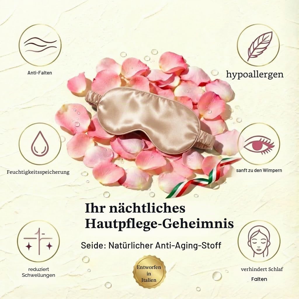 3D Seidenschlafmaske mit Augenmulden, Schwarz/Champagner