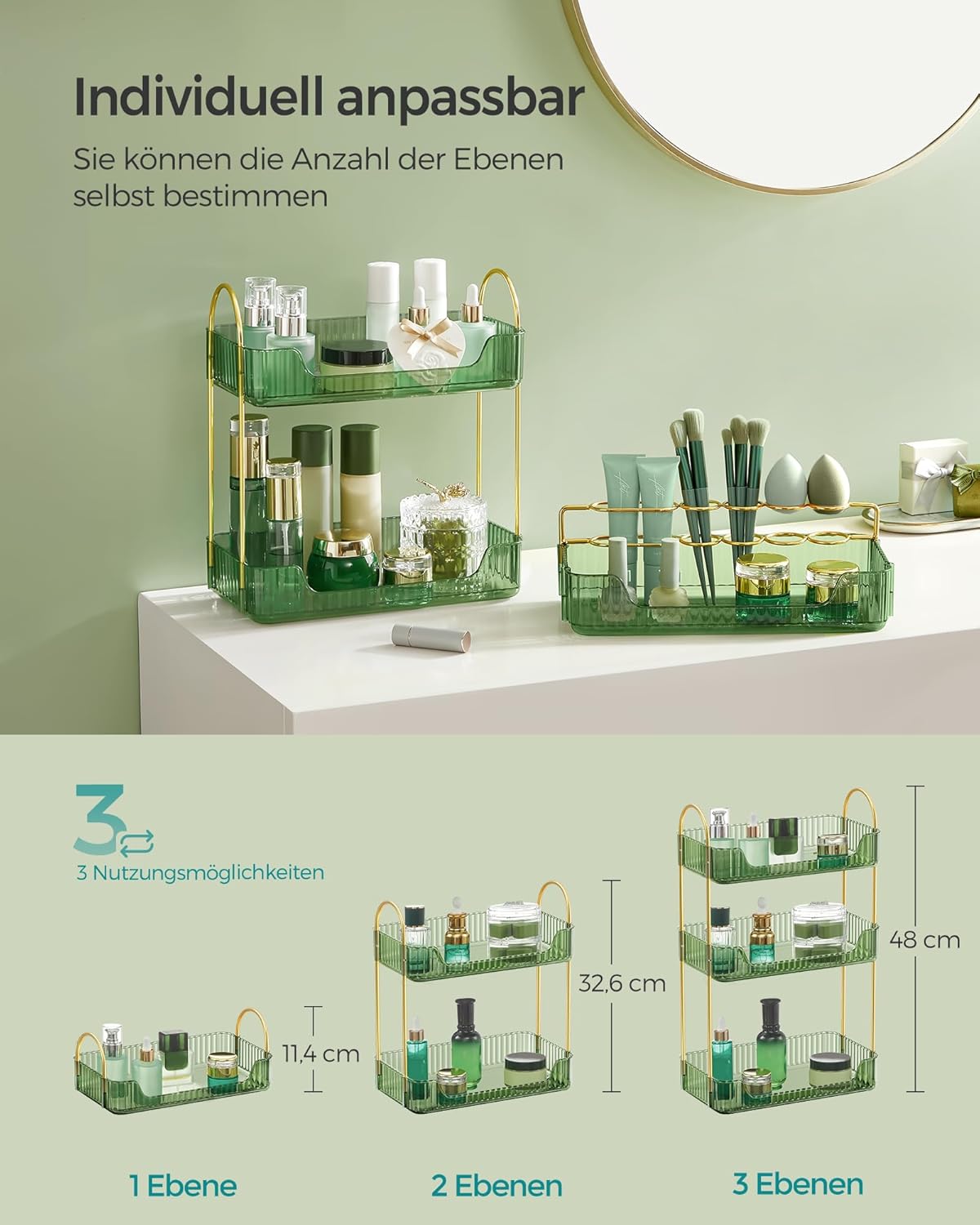 Make-up-Organizer mit 3 Ebenen, Hellgrün