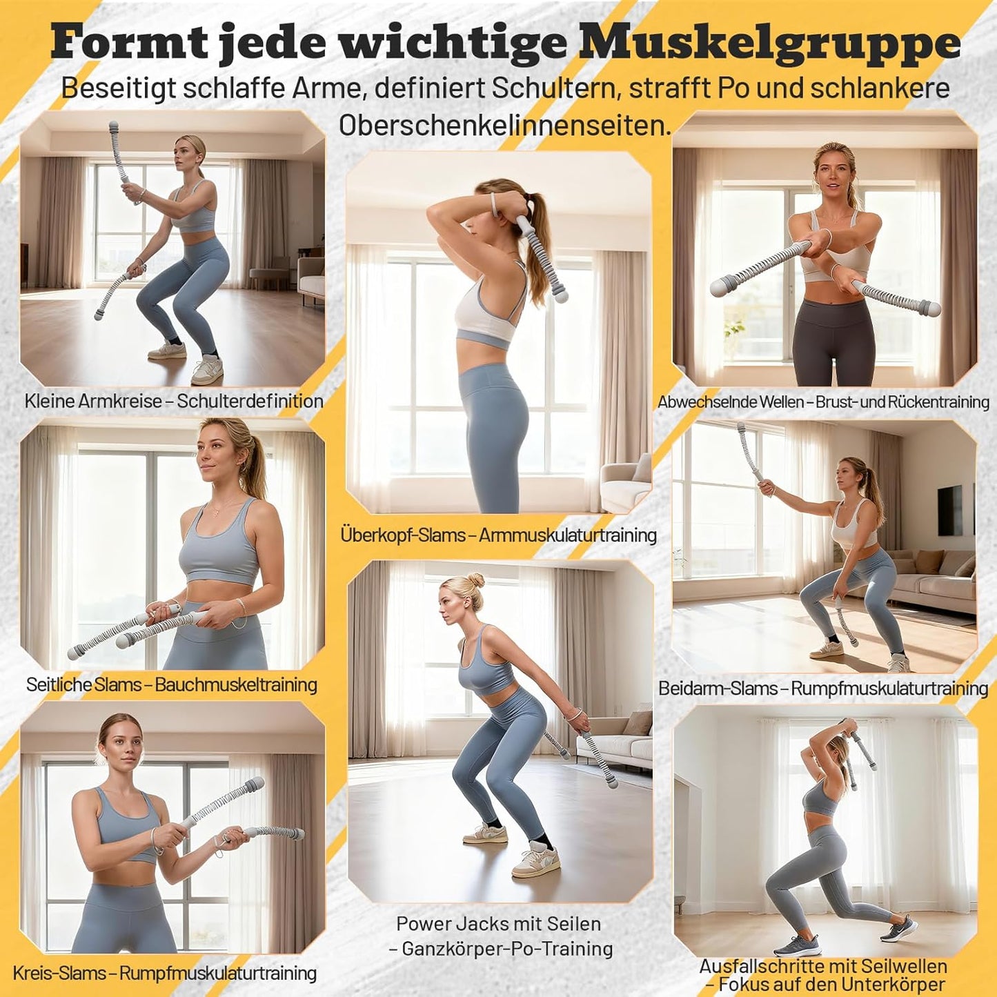 Verstellbare Battle Ropes, Grau