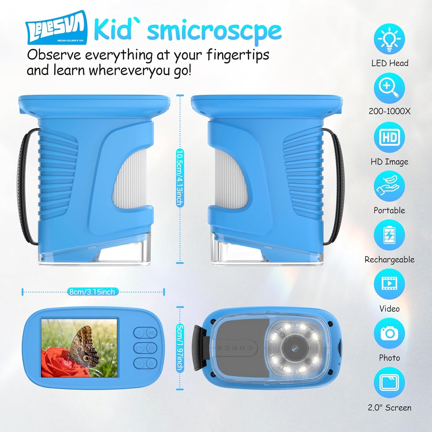 4K-Mikroskop mit Display für Kinder, BLAU