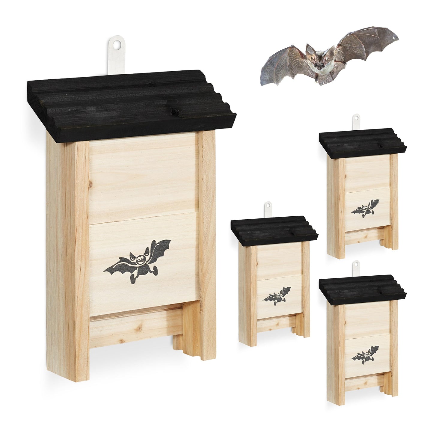 Fledermauskasten-Set aus Holz (4 Stück), Schwarz