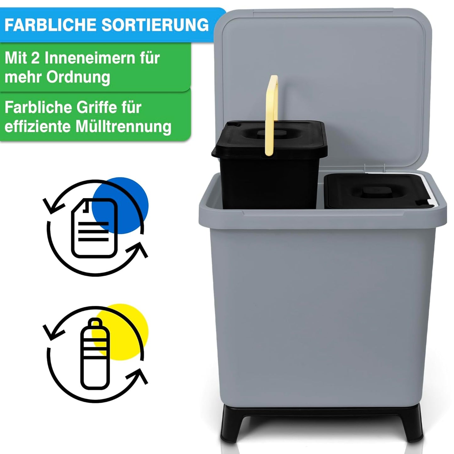 Mülltrennsystem mit 2 Fächern, 20 Liter / Grau