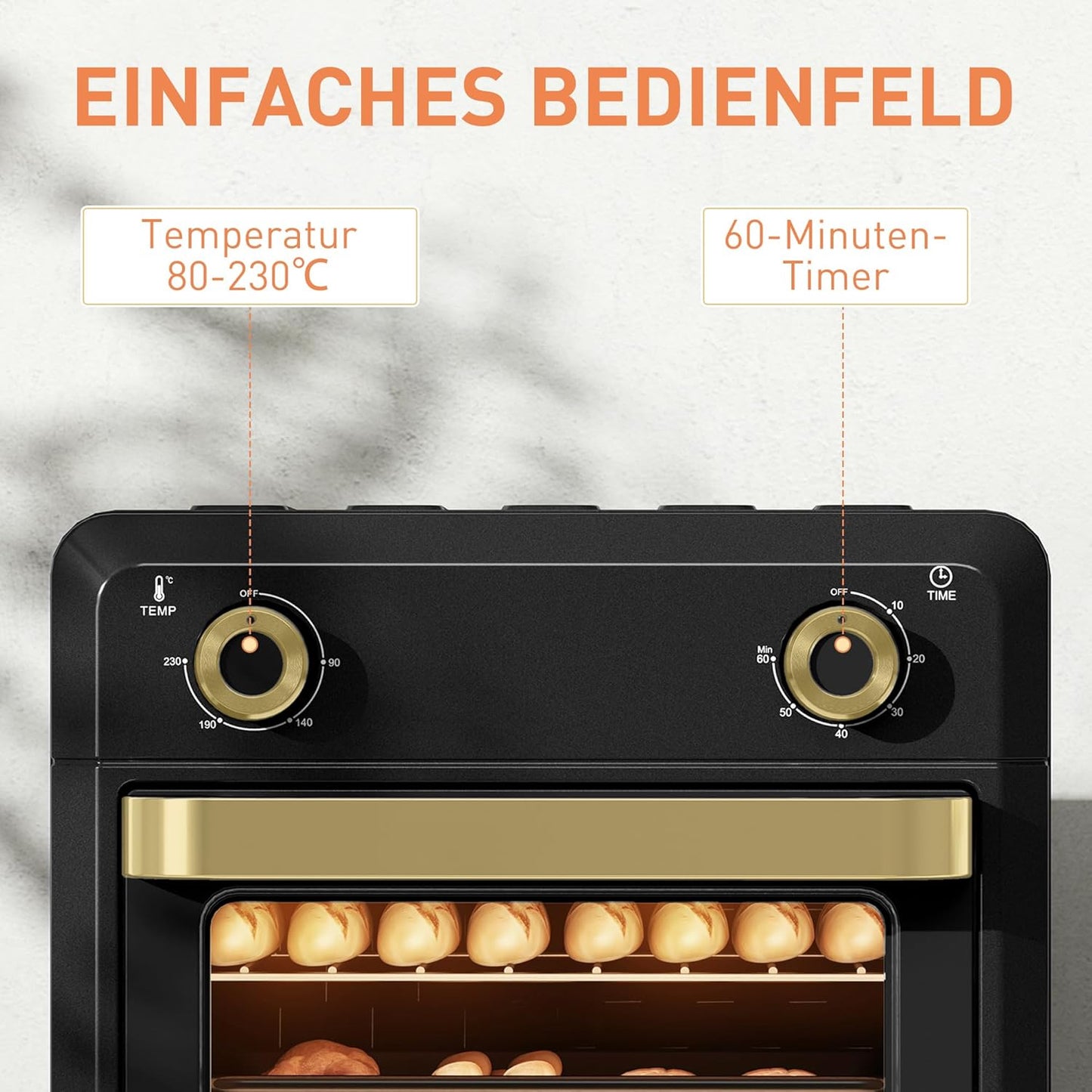 Minibackofen mit Umluft und Timer, Schwarz
