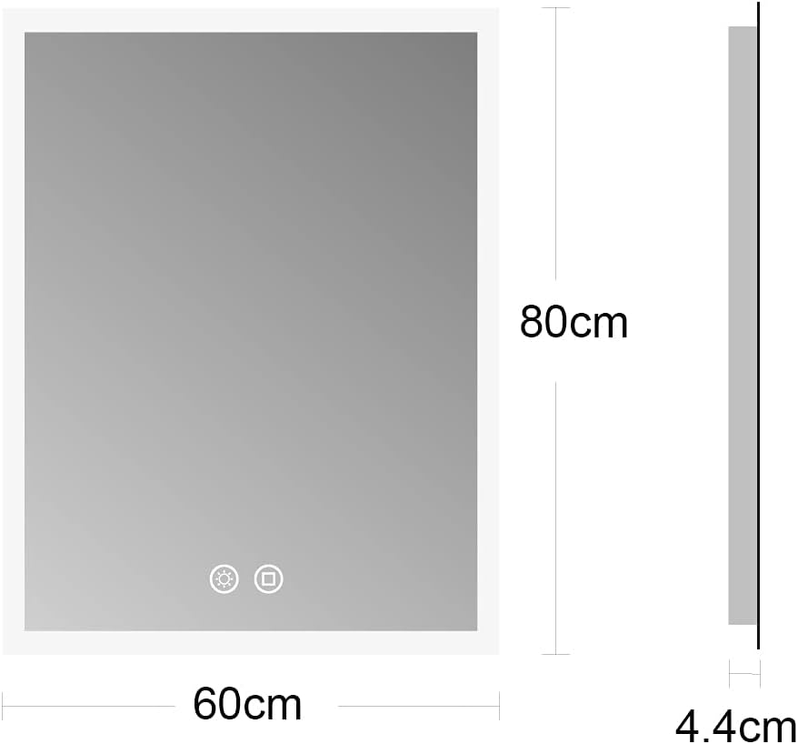 Badspiegel mit LED-Beleuchtung und Touchschalter, 80x60cm, 60x80CM Horizontal & Vertikal Ohne Wetterstation