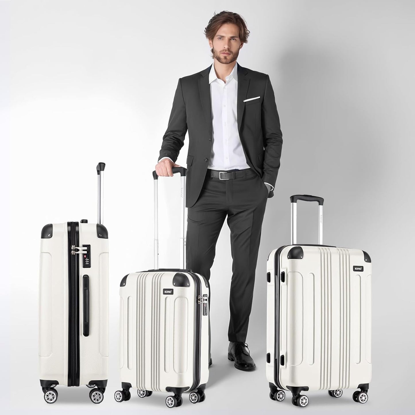 3-teiliges Hartschalenkoffer-Set mit Zwillingsrollen, Beige 3 Teilig Kofferset